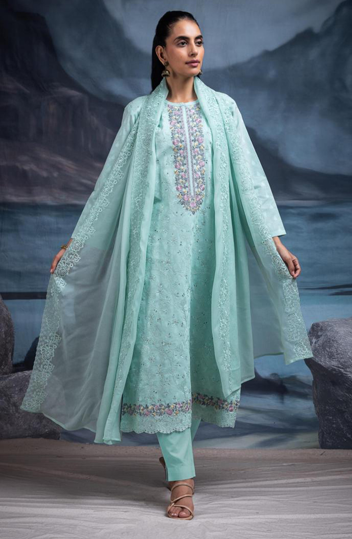Blue Pure Cotton Butta Beautiful Suit Set with Dupatta - TANNSF133D
