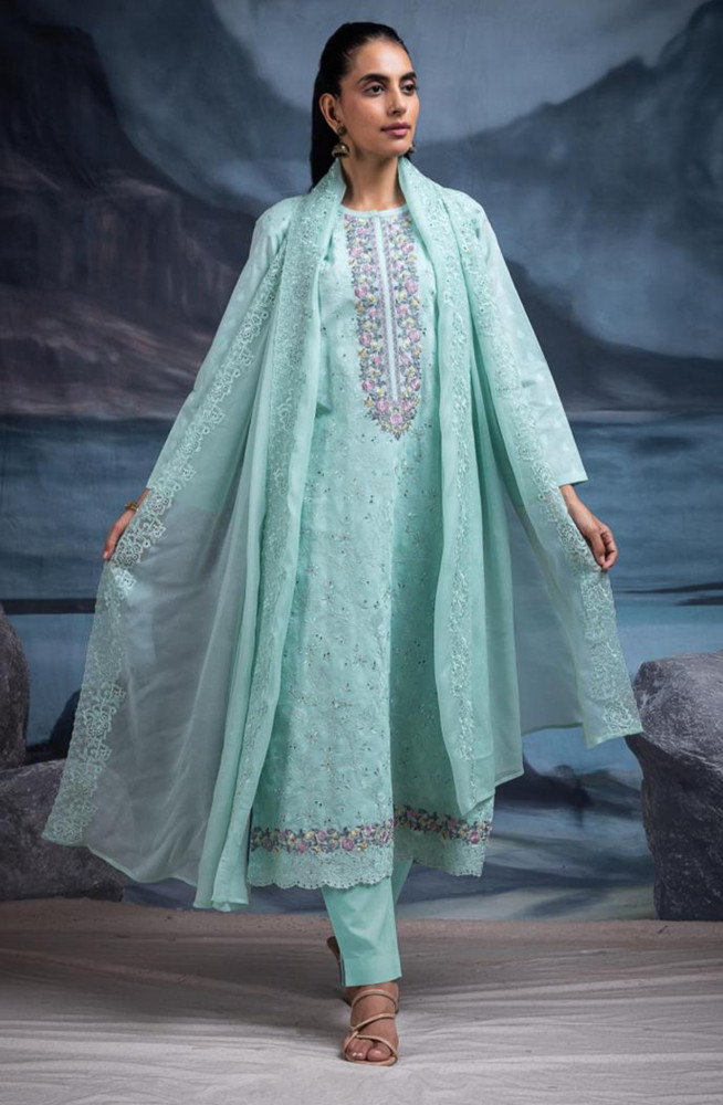 Image of Blue Pure Cotton Butta Beautiful Suit Set with Dupatta - TANNSF133D