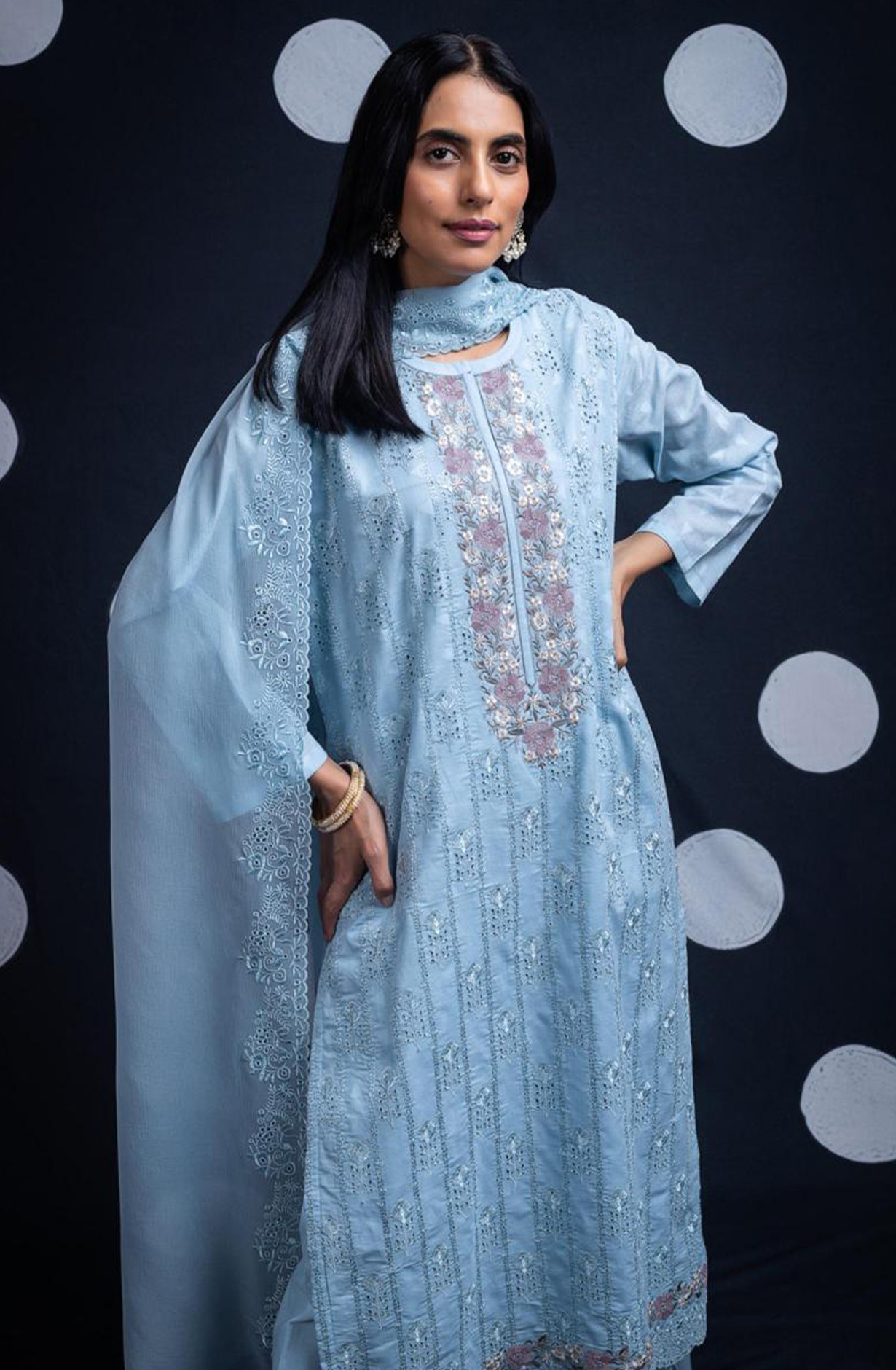 Blue Pure Cotton Butta Beautiful Suit Set with Dupatta - TANNSF132A