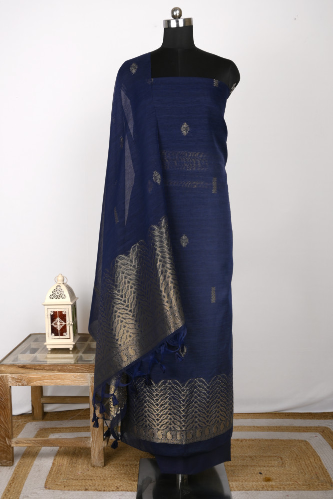 Image of Blue Chanderi Silk Suit  with Banarasi Dupatta - 811-LVCT7654B
