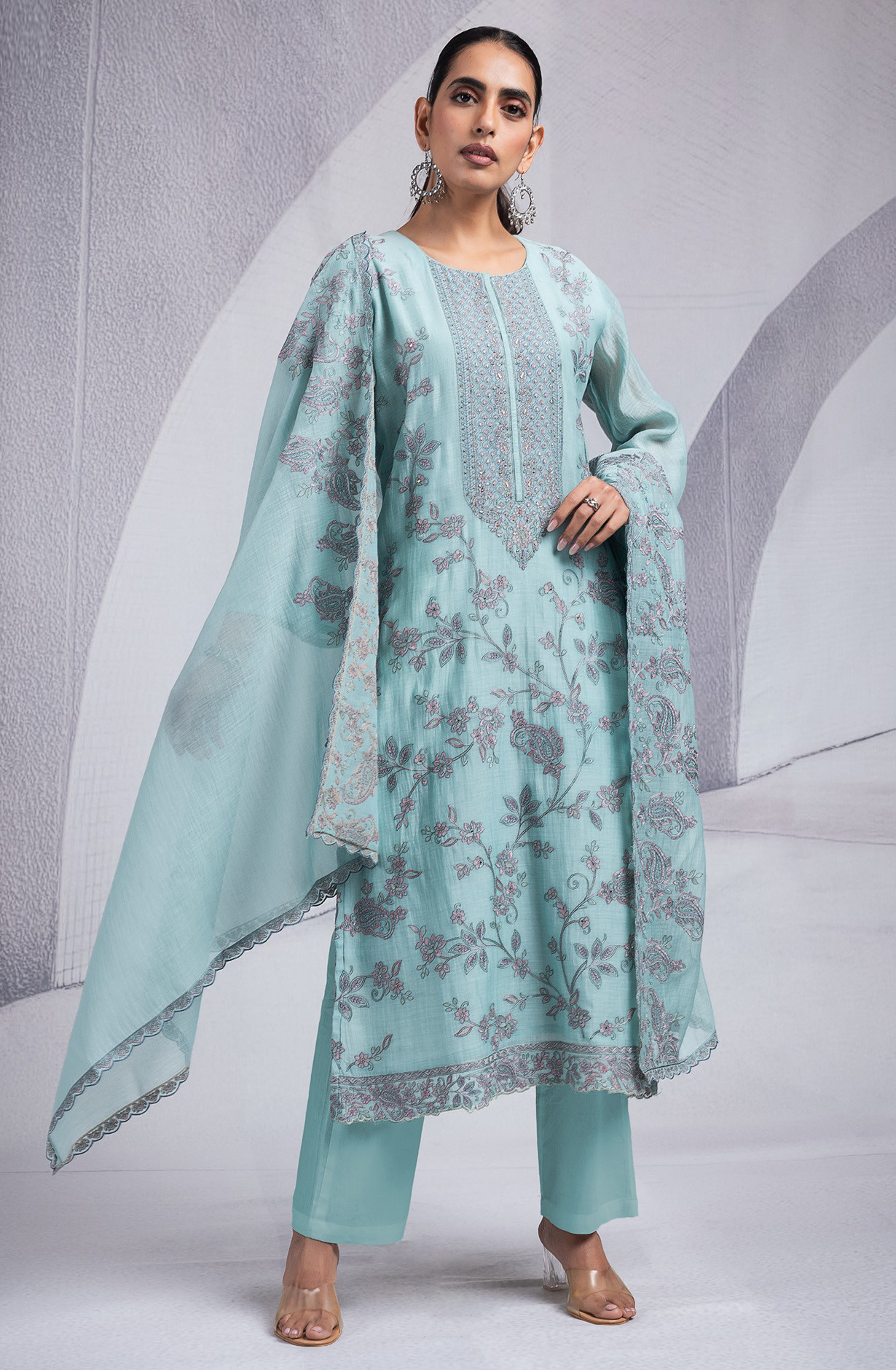 Firozee Pure Mul Chanderi Suit Set with Dupatta - R157-SPR2579A