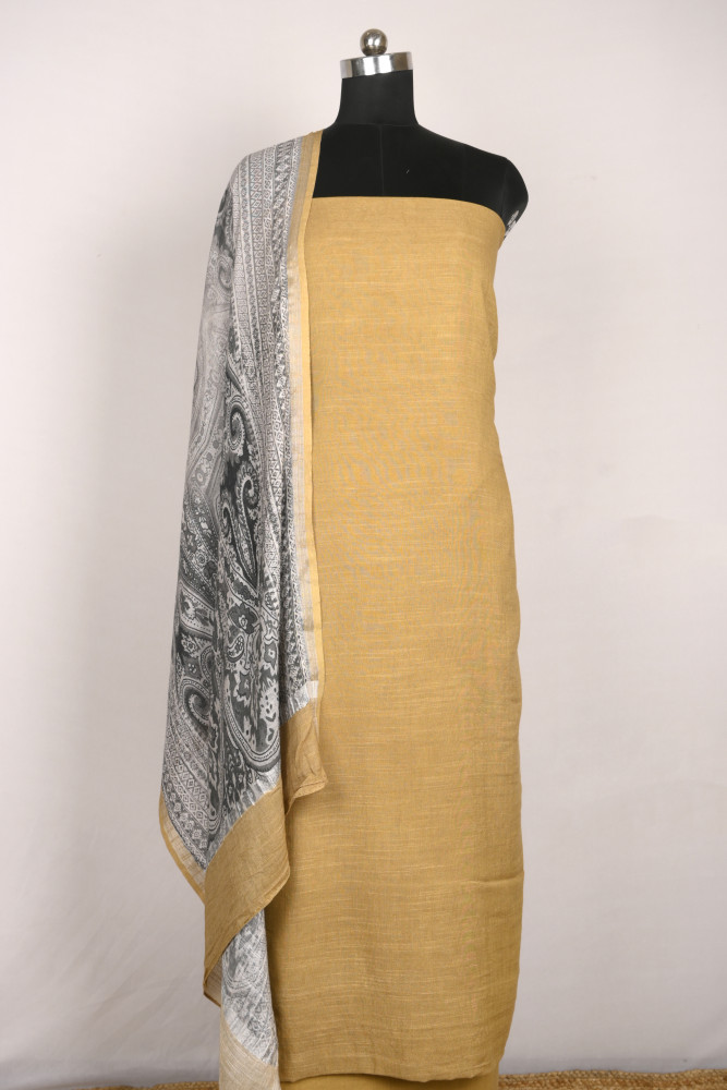 Image of Mehandi Linen Beautiful Suit Set with Dupatta - 996-CTLN1111-5C