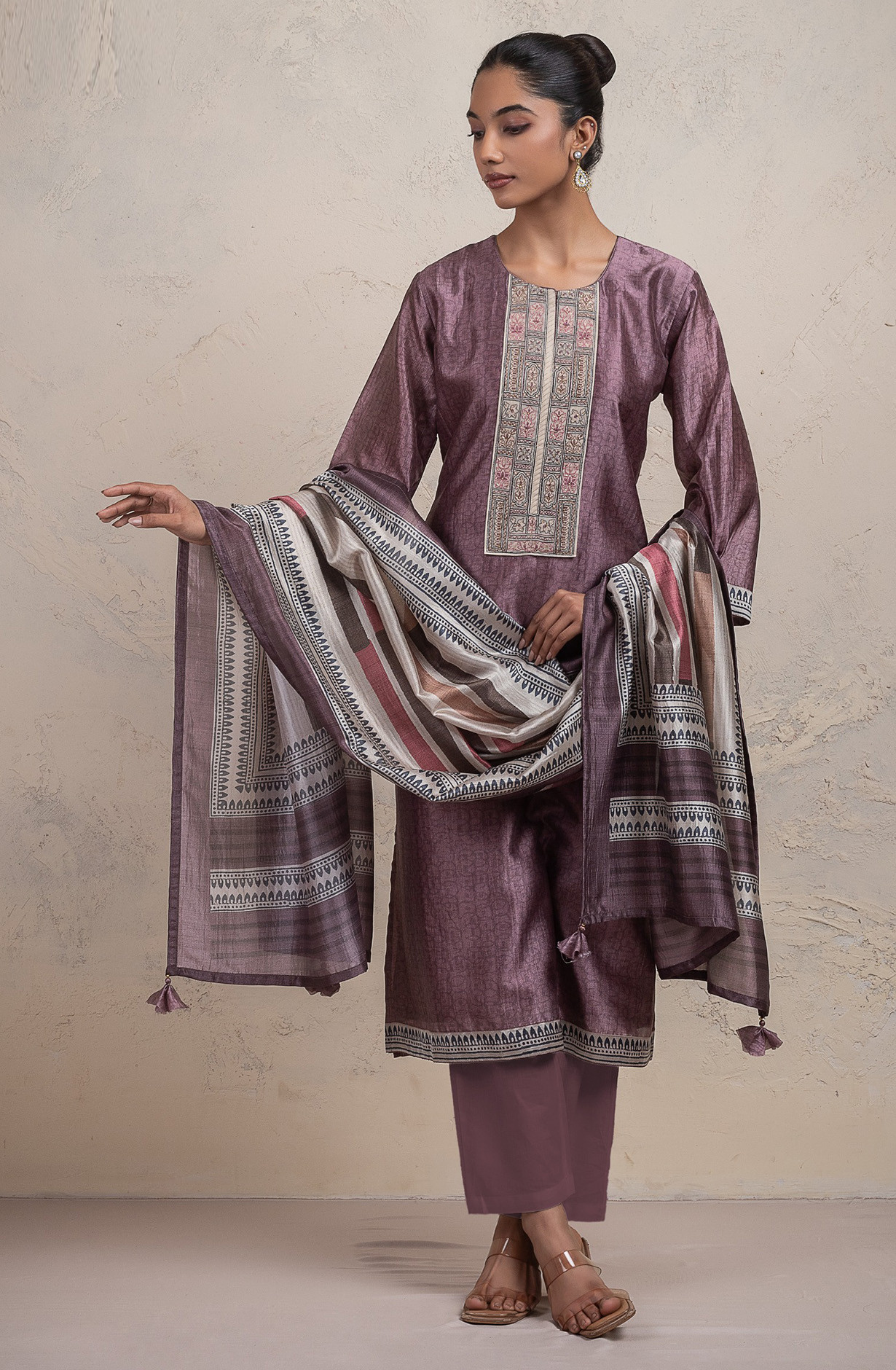 Mauve Silk Unstitch Suit Set with Dupatta - R157-SPR2614A