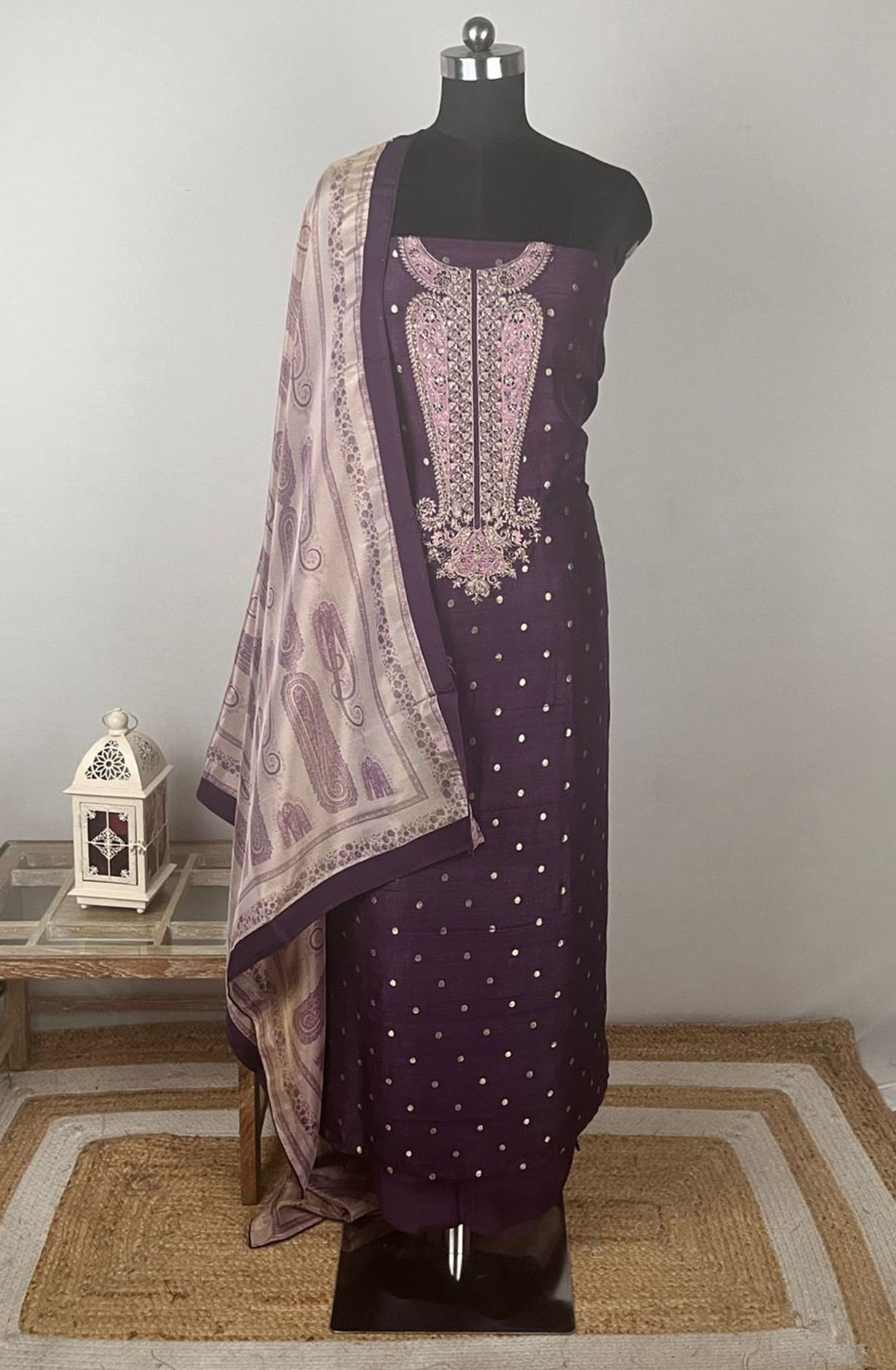 Purple Tussar silk Suit with Silk Dupatta - USPSLK1301-5A