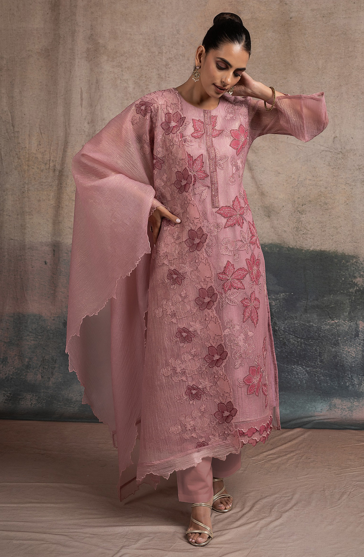Pink Glass Tissue Organza Suit Set with Dupatta - R157-SPR2531