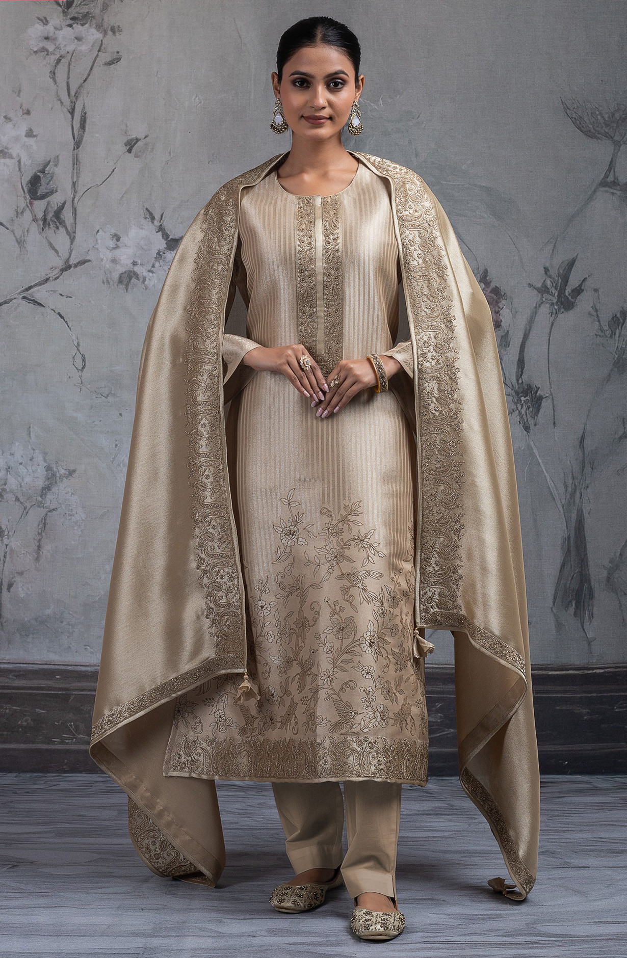 Beige Ziraf Silk Jacquard Suit Set with Dupatta - R157-SPR2422B
