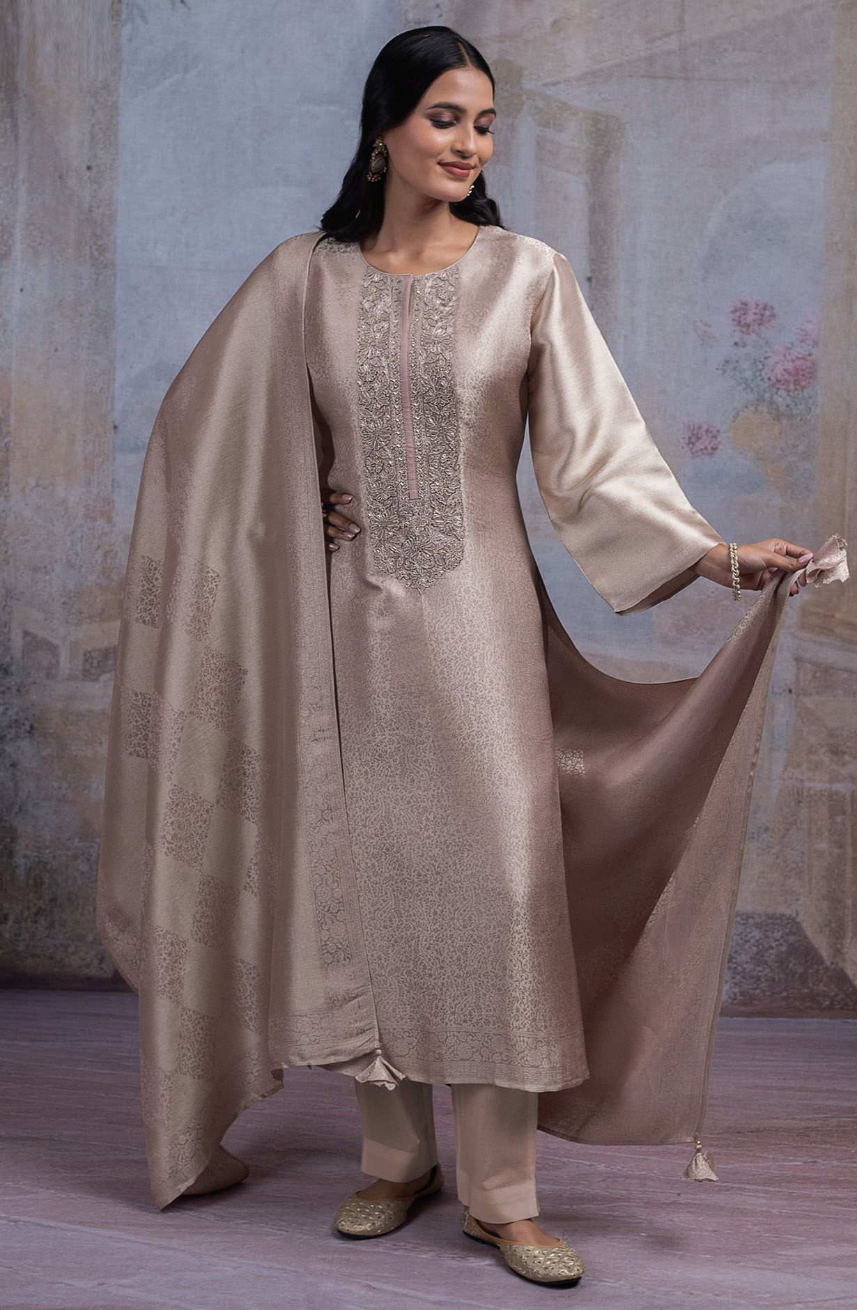 Pink Ziraf Silk Jacquard Suit Set with Dupatta - R157-SPR2541