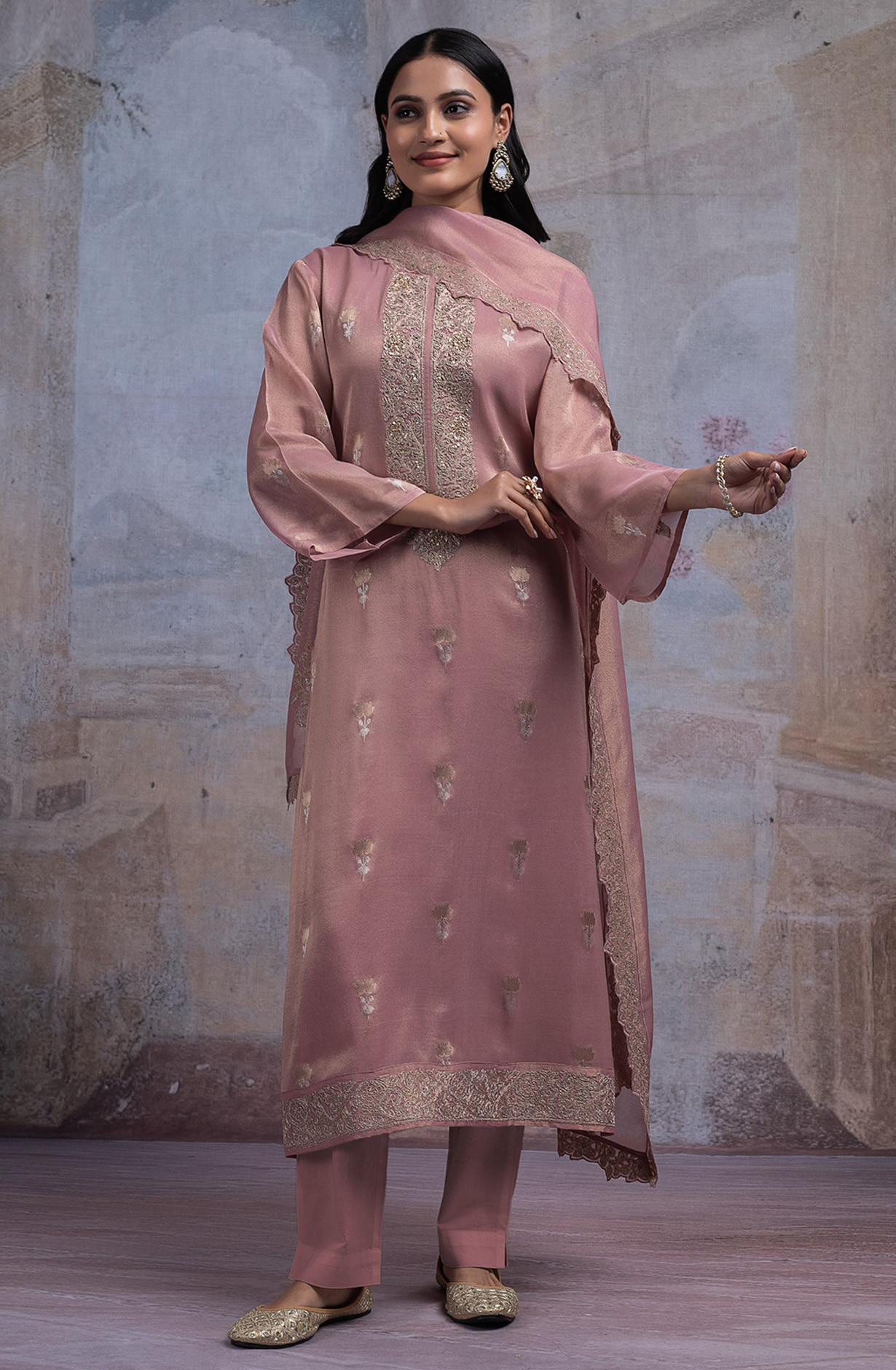 Mauve Tissue Silk Jacquard Suit Set with Dupatta - R157-SPR2547A