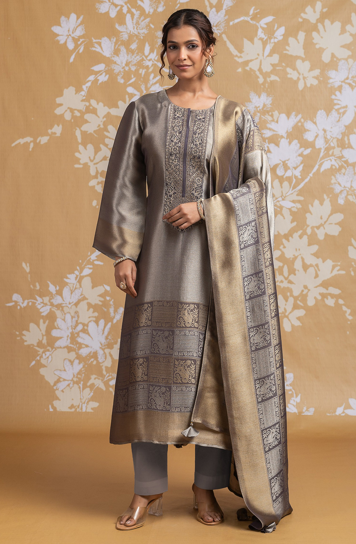 Purple Ziraf Silk Jacquard Suit Set with Dupatta - R157-SPR2556A