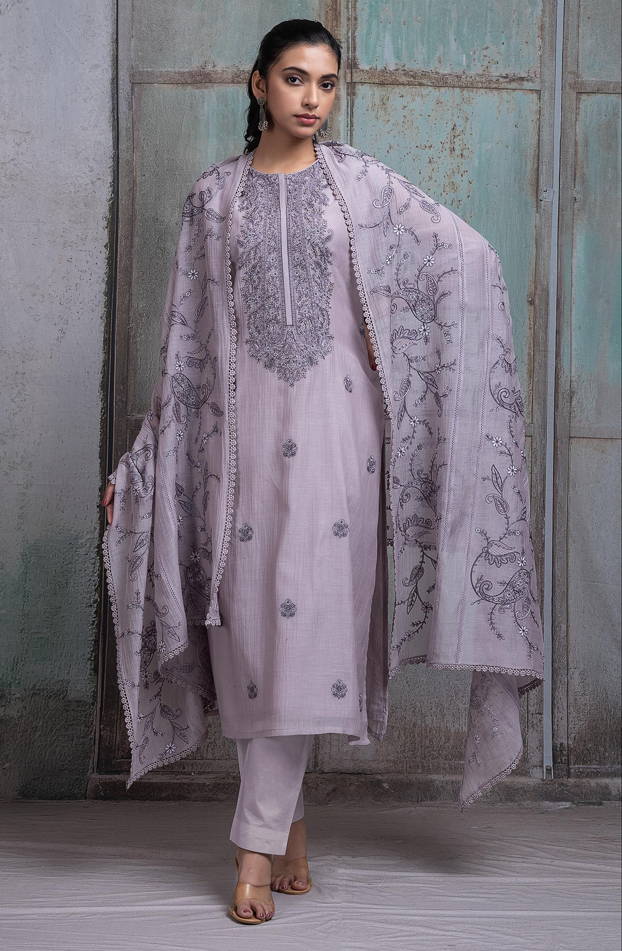 Purple Pure mul chanderi Embroidered Suit Set with Dupatta - R157-SPR2597