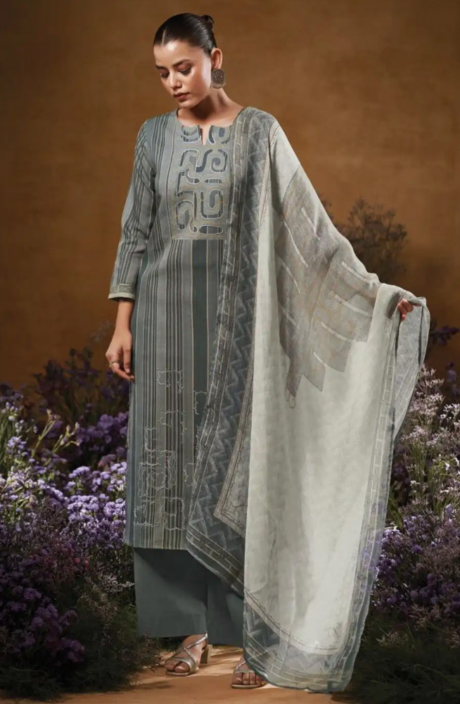 Image of Grey Premium cotton Beautiful Suit Set with Dupatta - TAVS3546B