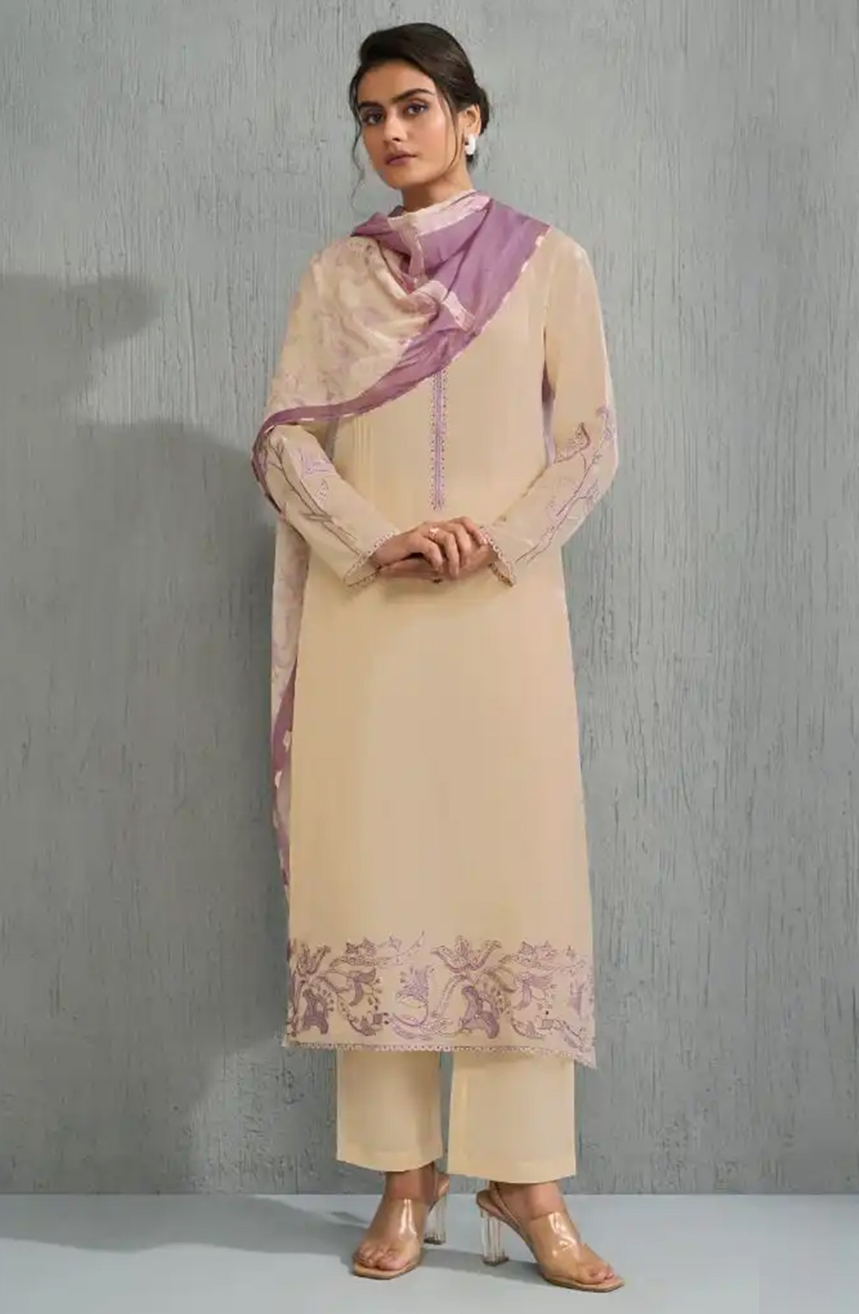 Off-White Premium Cotton Lawn Beautiful Suit Set with Dupatta - ZEH13041D