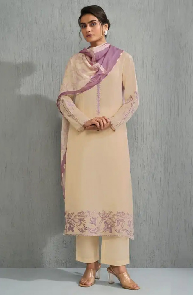 Image of Off-White Premium Cotton Lawn Beautiful Suit Set with Dupatta - ZEH13041D