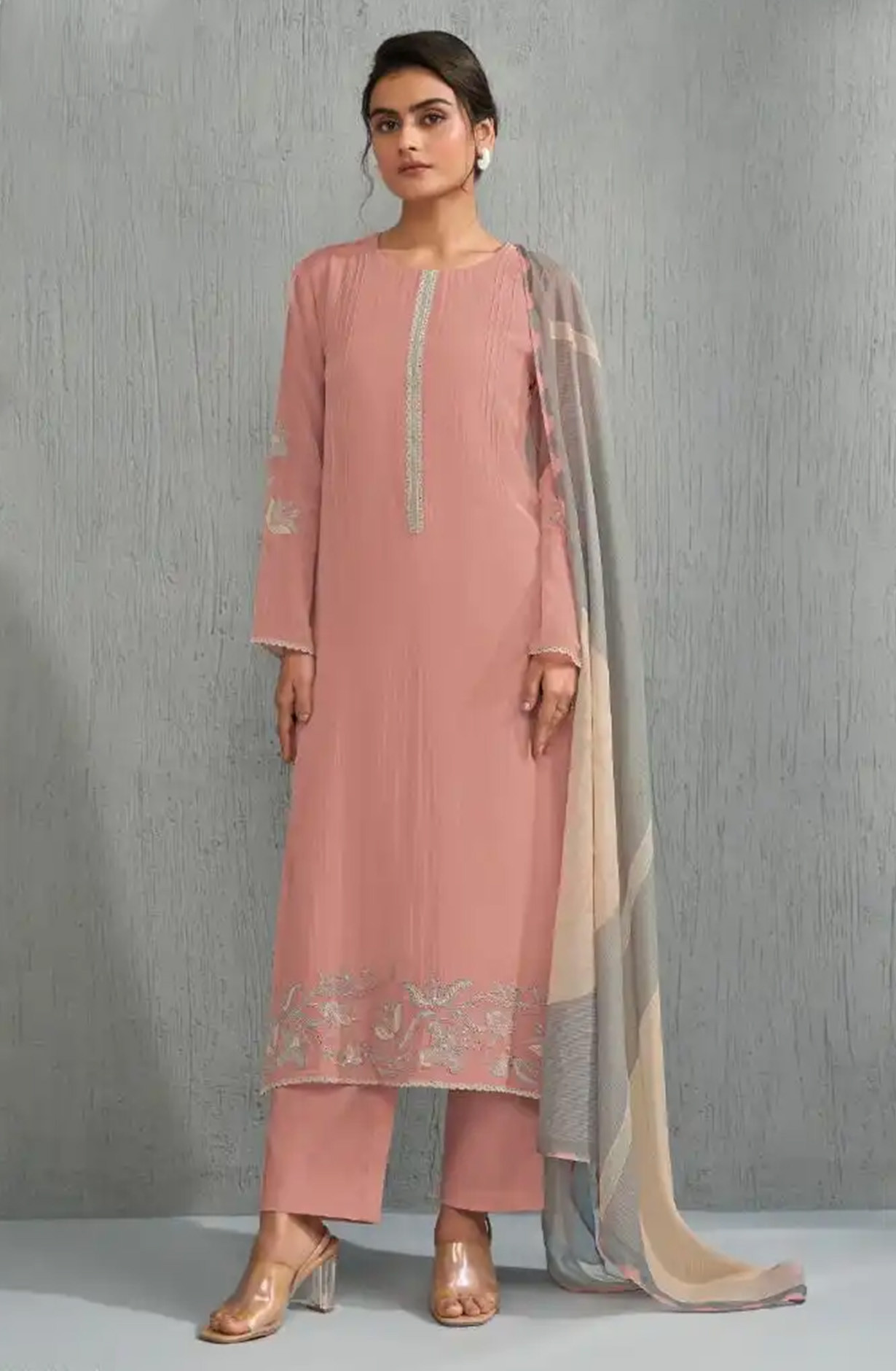 Pink mal chanderi silk Beautiful Suit Set with Dupatta - ZEH13041A