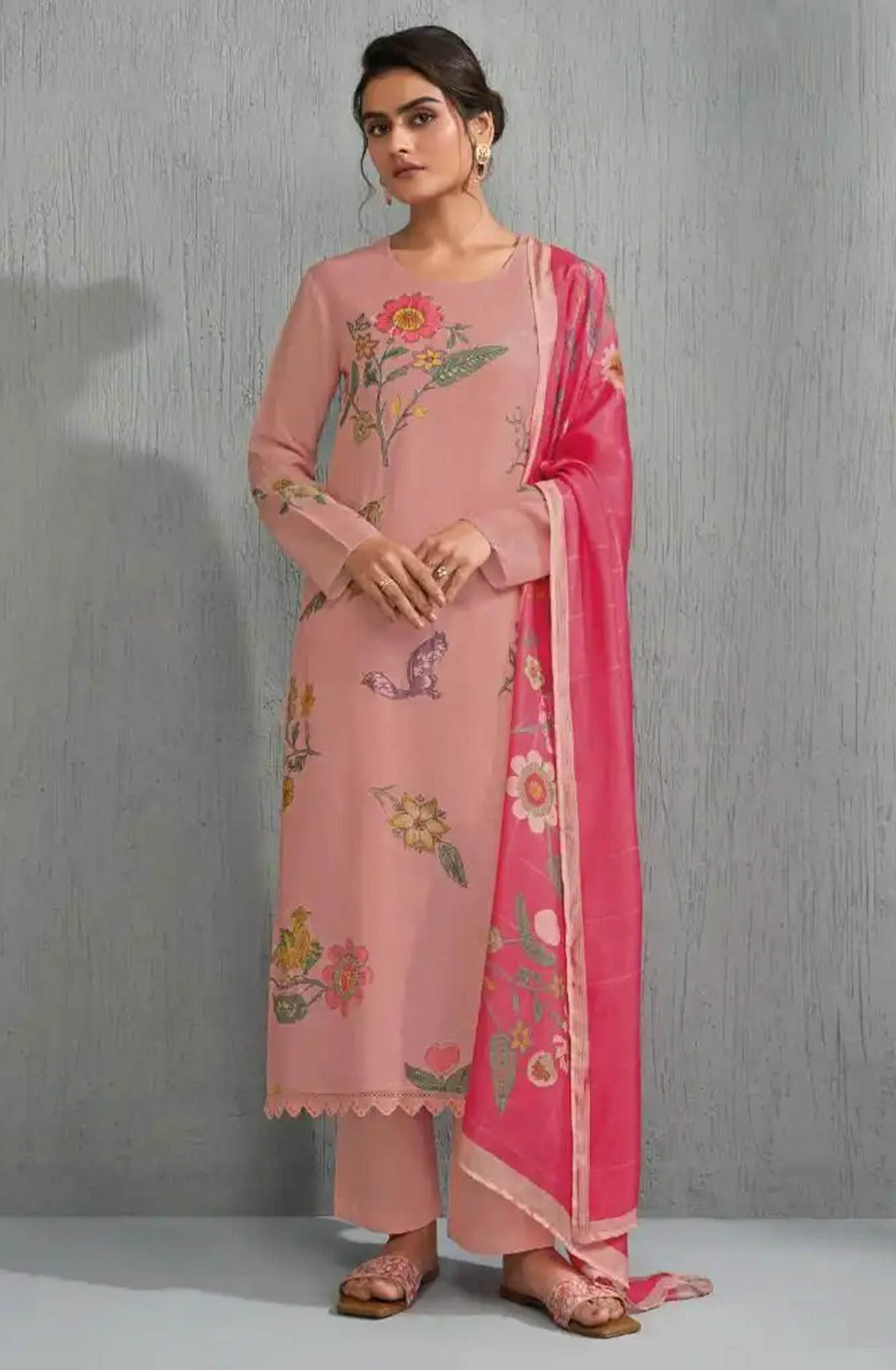 Peach cotton silk Beautiful Suit Set with Dupatta - SAH12041B