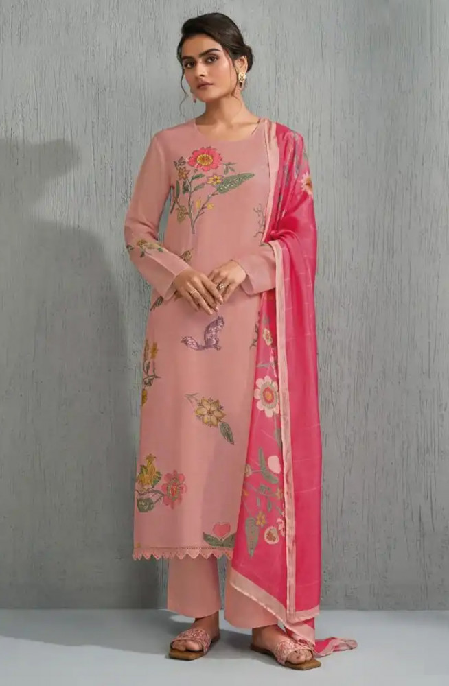 Image of Peach cotton silk Beautiful Suit Set with Dupatta - SAH12041B