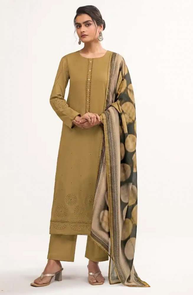 Image of Mustard Premium Cotton Lawn Beautiful Suit Set with Dupatta - ARI13031A