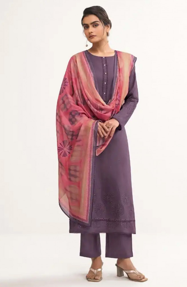Image of Purple Premium Cotton Lawn Beautiful Suit Set with Dupatta - ARI13031B