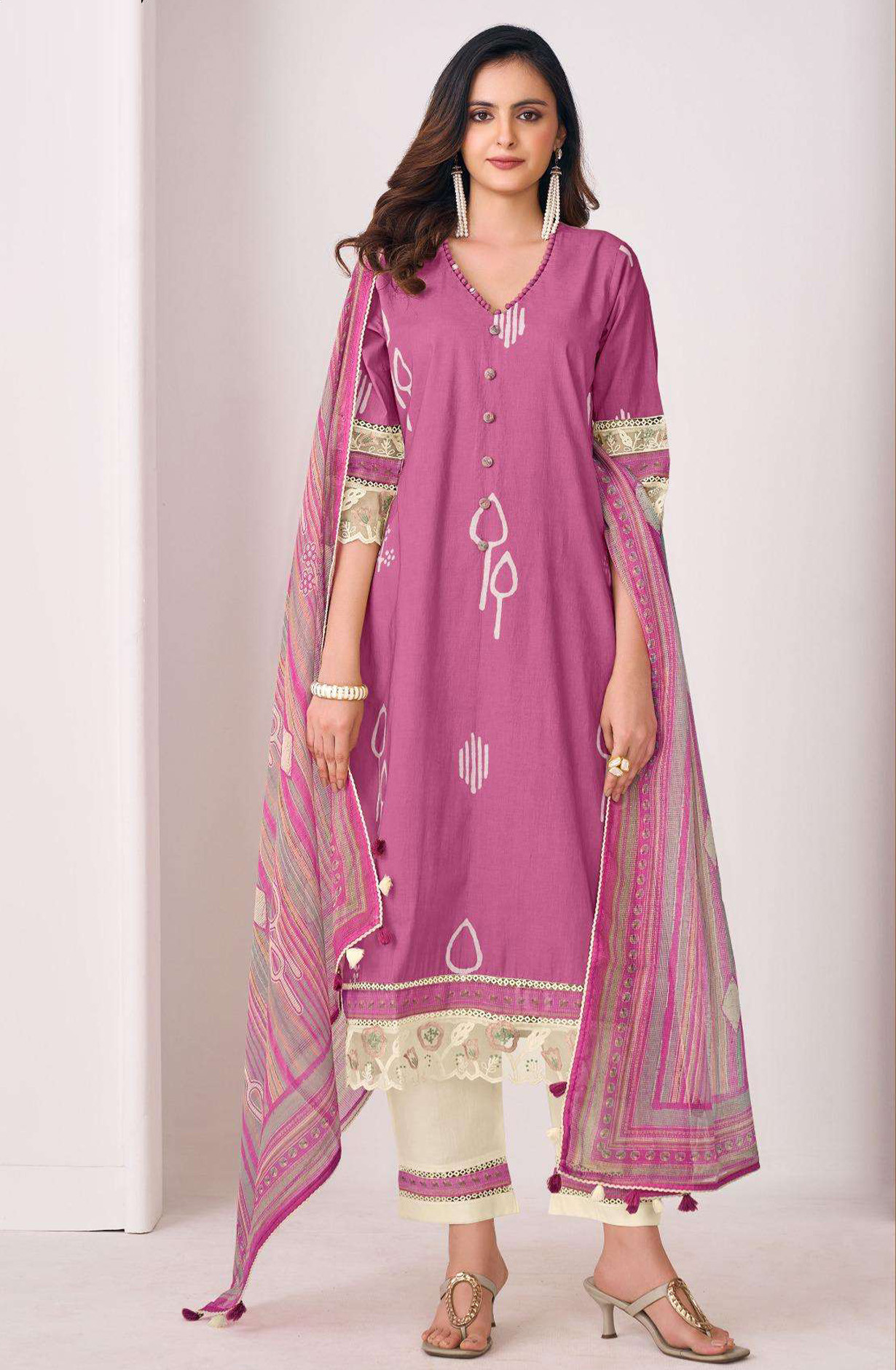 Mauve Pure Cotton Beautiful Suit Set with Dupatta - IMA3275A