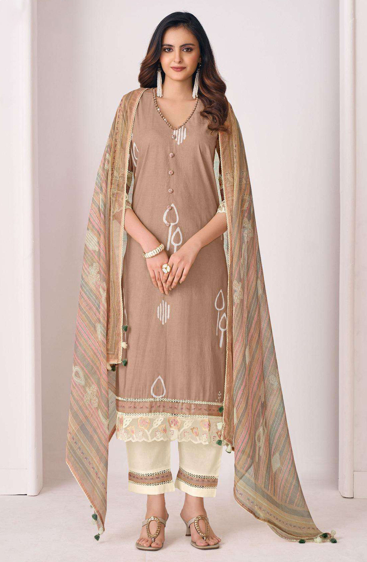 Brown Pure Cotton Beautiful Suit Set with Dupatta - IMA3275D