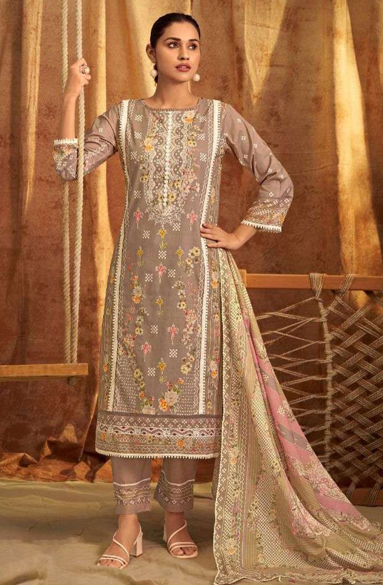 Brown Pure Cotton Digital Printed Suit with Dupatta - BAC10725