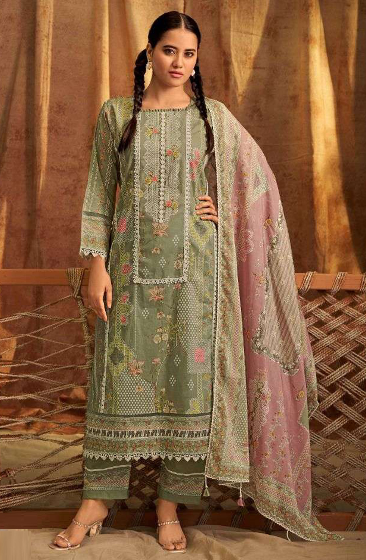 Mehandi Pure Cotton Digital Printed Suit with Dupatta - BAC10722