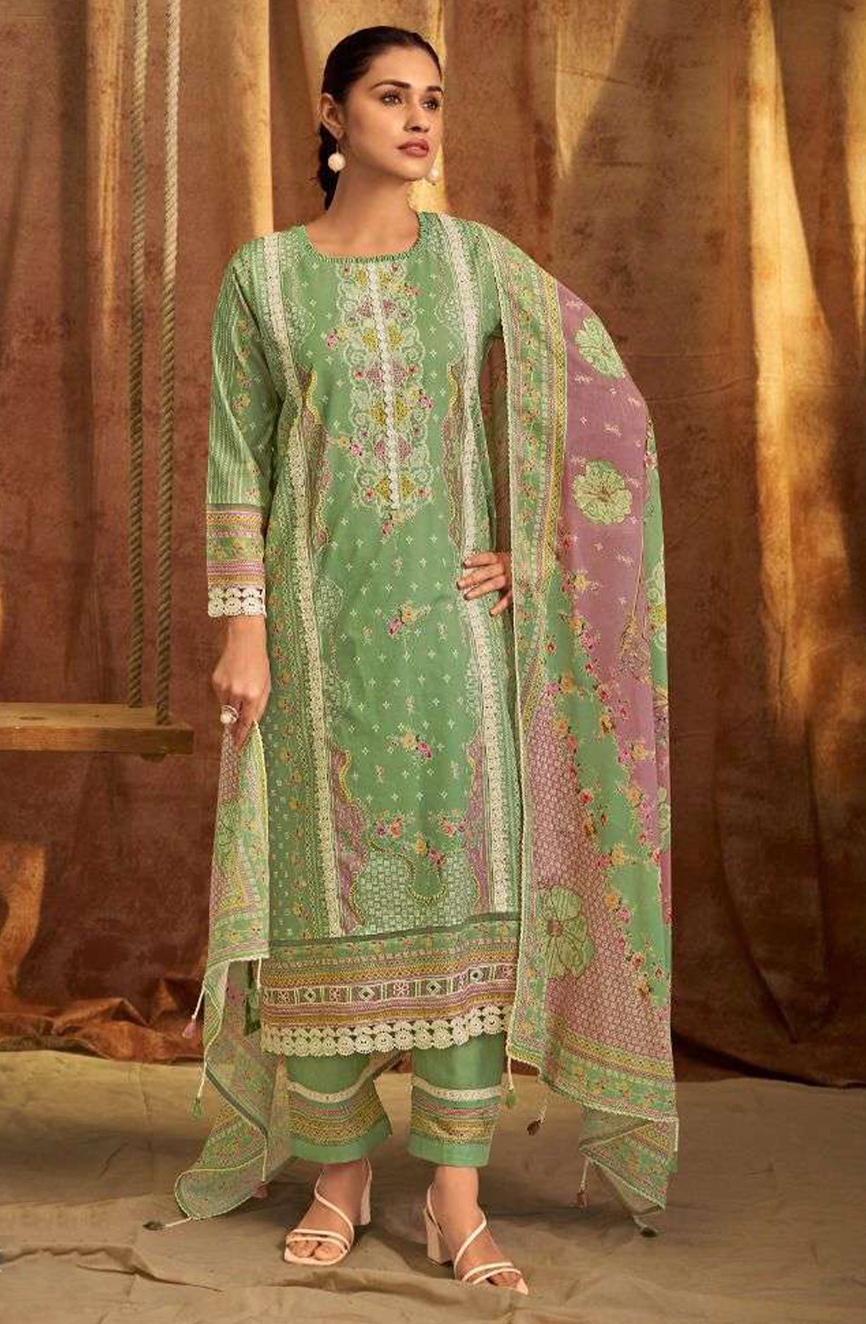 Green Pure Cotton Digital Printed Suit with Dupatta - BAC10726