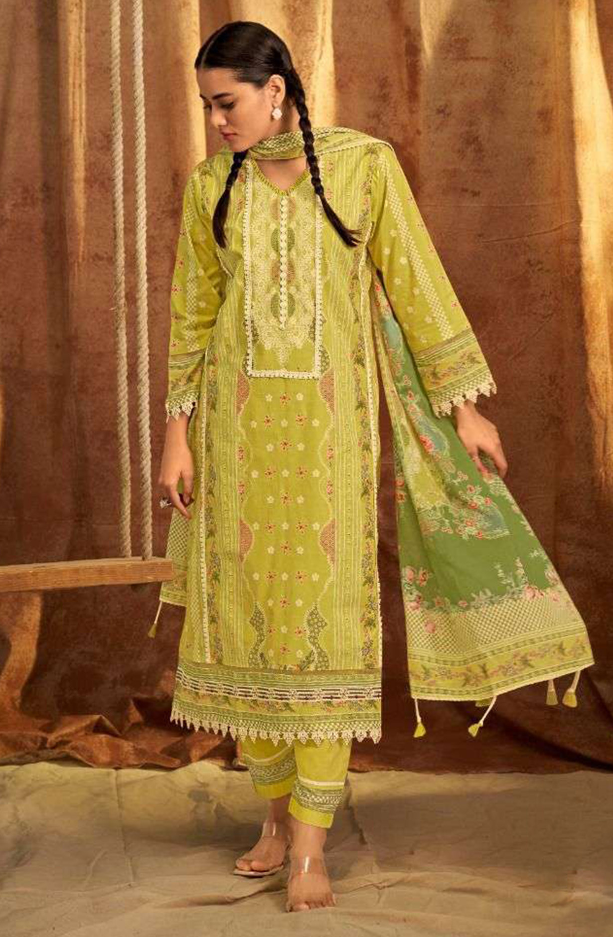 Pista Green Pure Cotton Digital Printed Suit with Dupatta - BAC10724