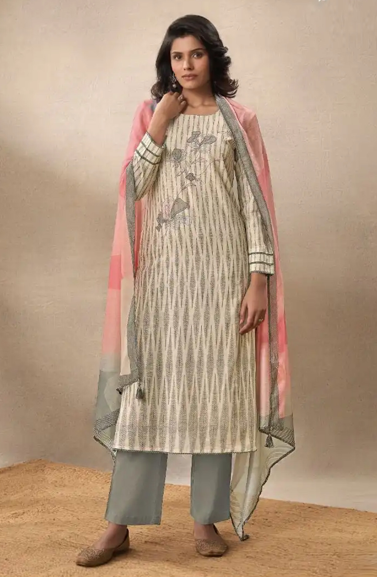 Grey Perissa cotton Beautiful Suit Set with Dupatta - SUK14031D