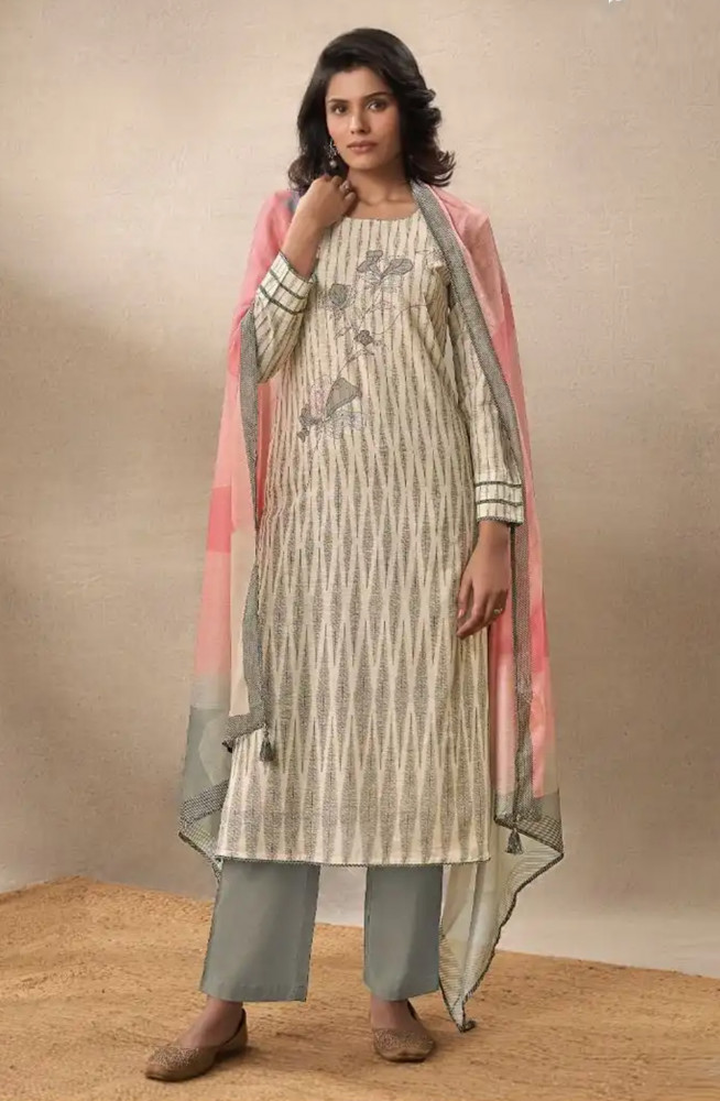 Image of Grey Perissa cotton Beautiful Suit Set with Dupatta - SUK14031D