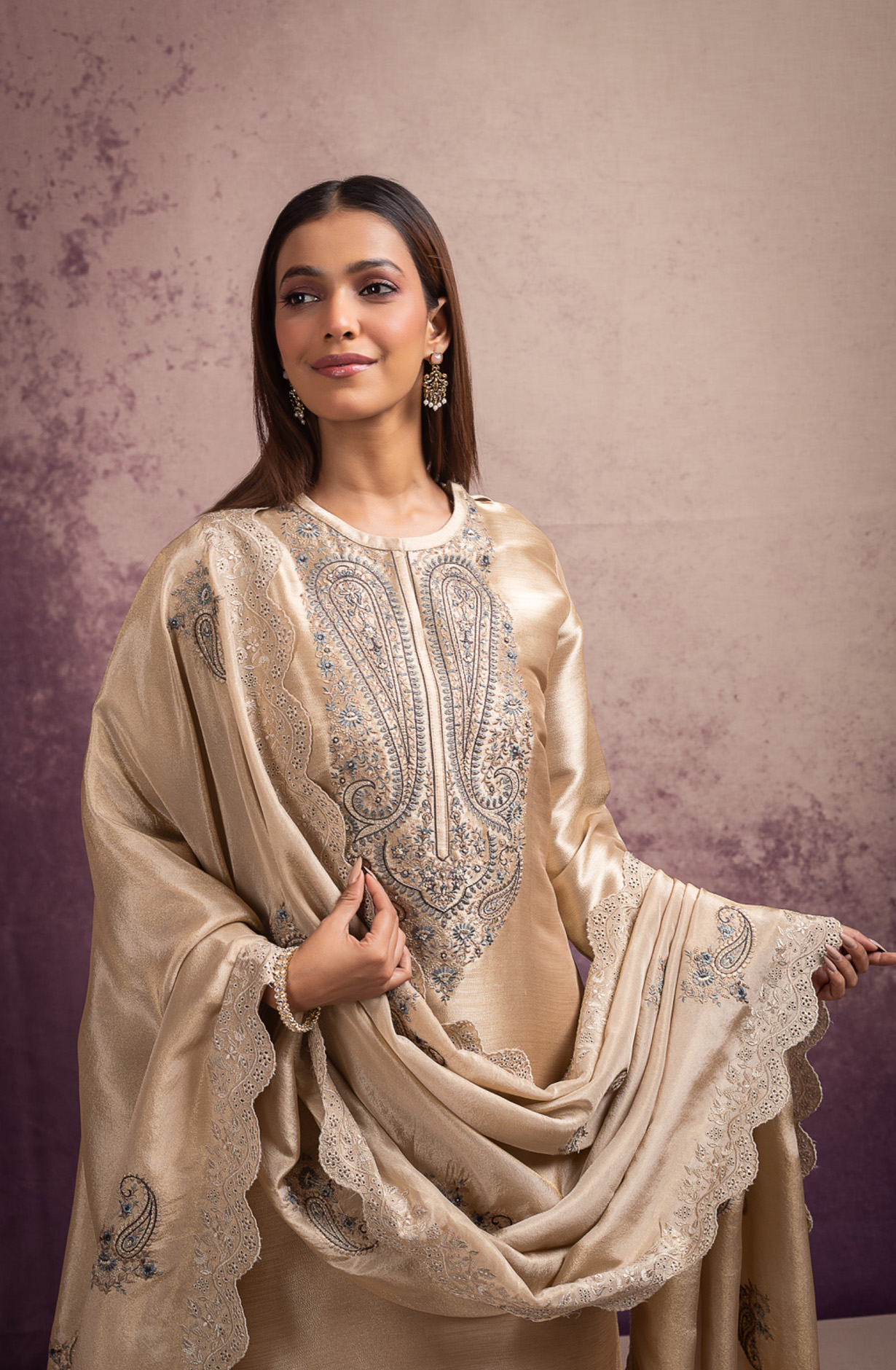 Beige Ziraf Silk Suit with Beautiful Tissue Silk Dupatta - VOR2011A