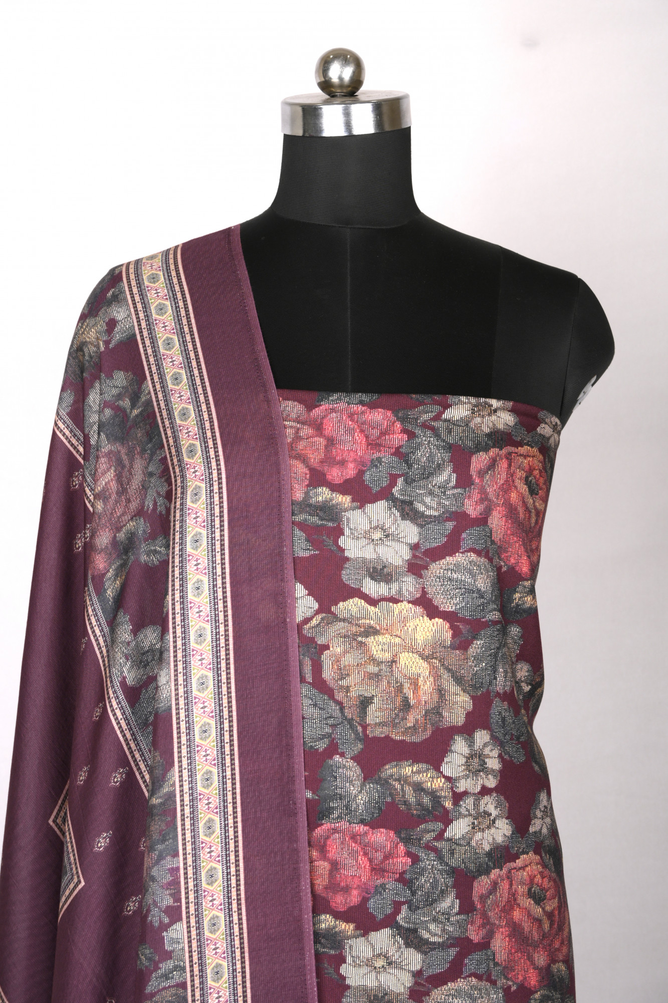 Wine Digital Printed Spun Suit set with Spun Dupatta- VUN6875B