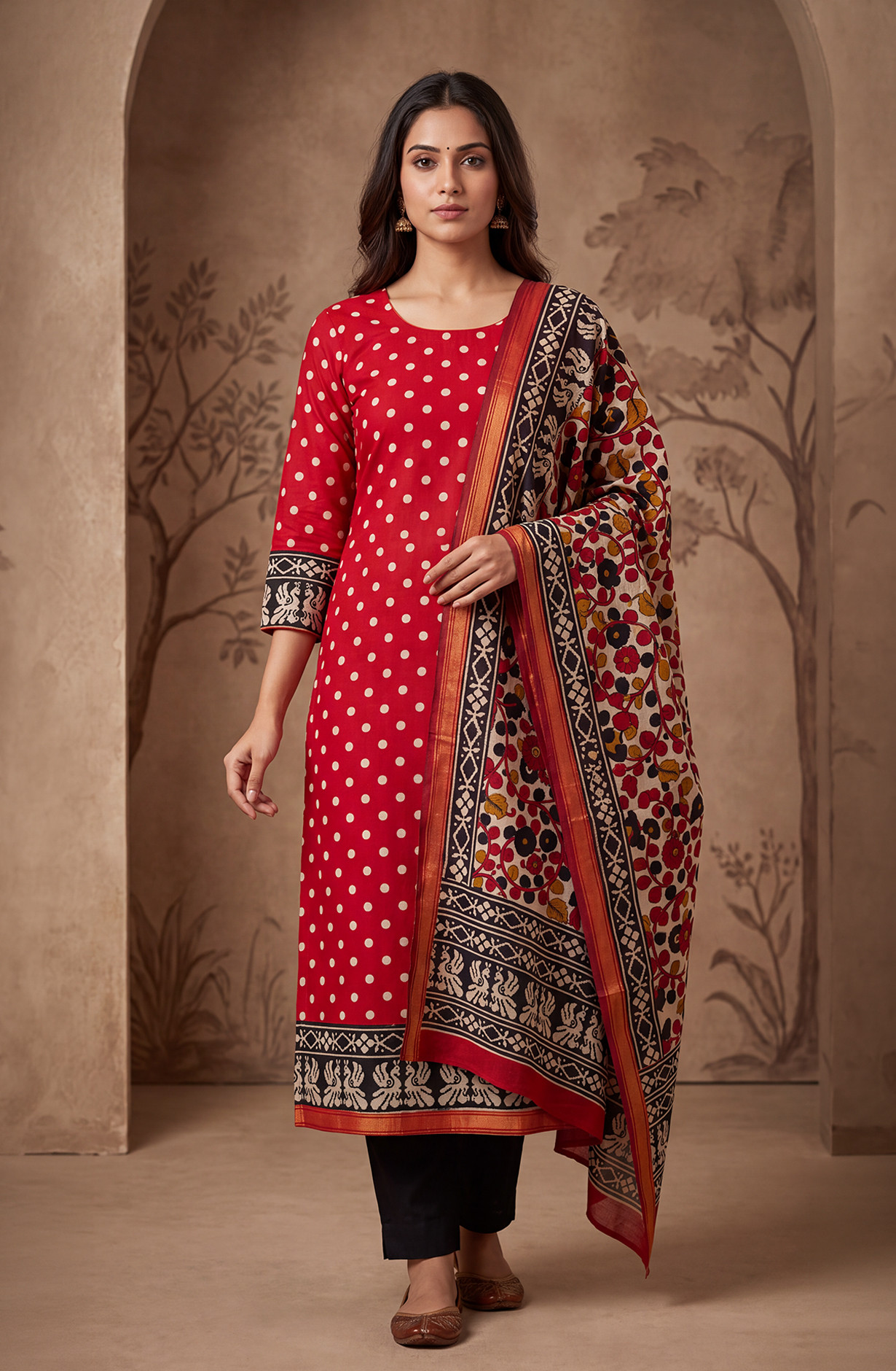 Red Chanderi Silk Unstitched Suit Set with Beautiful Dupatta - 983-6921