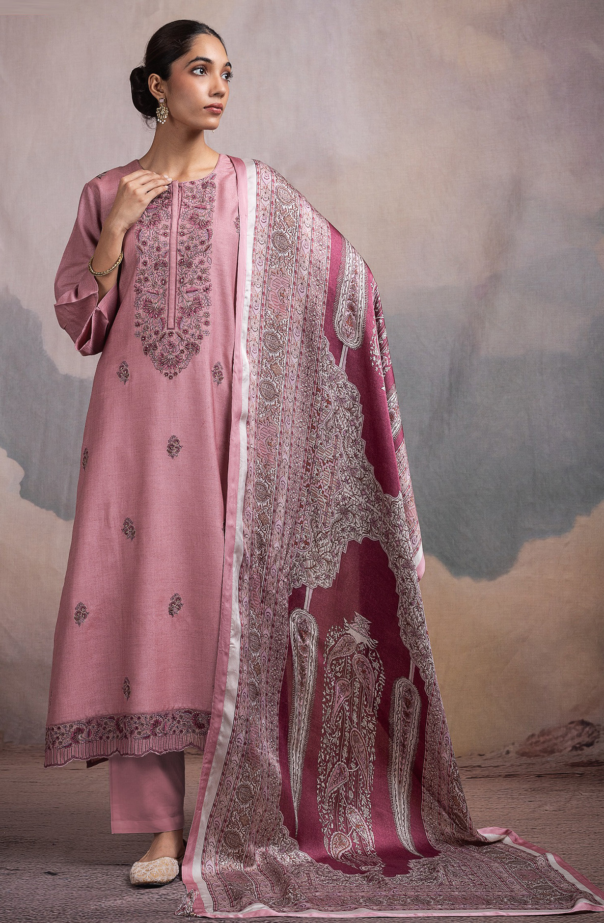 Pink Pure Monga Tussar Silk Suit with Dupatta - R157-SPR2494
