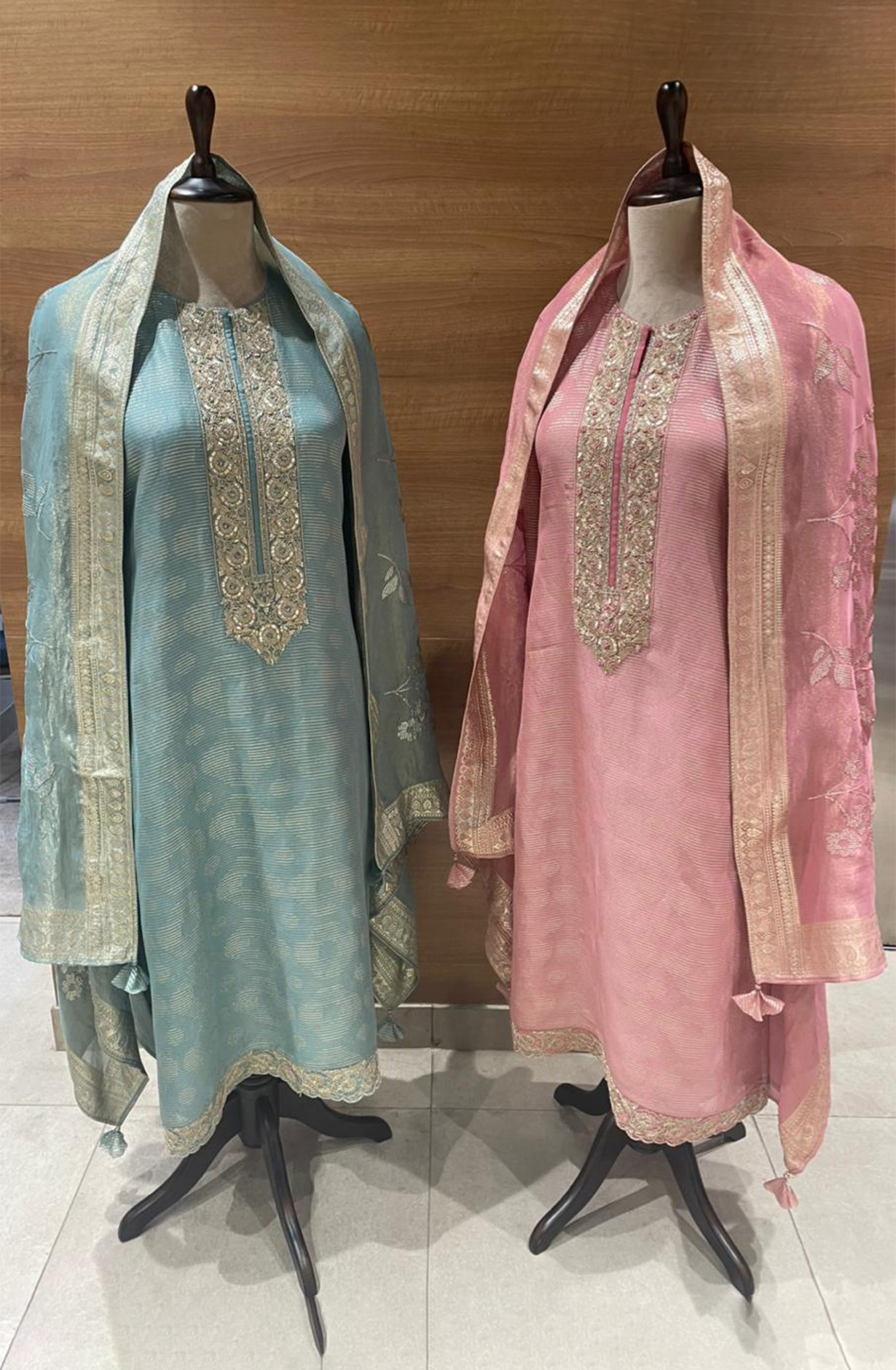 Pink Silk Jacquard Suit Set with Tissue Silk Dupatta - R157-SPR2521
