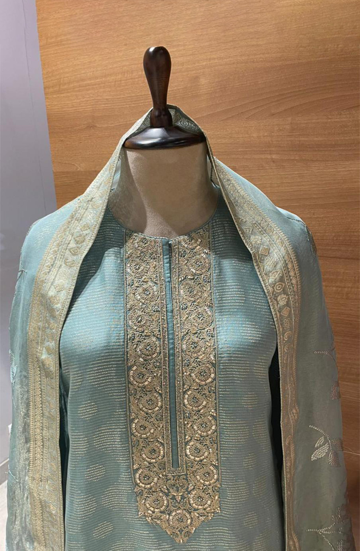 Sea Green Silk Jacquard Suit Set with Tissue Silk Dupatta - R157-SPR2521A