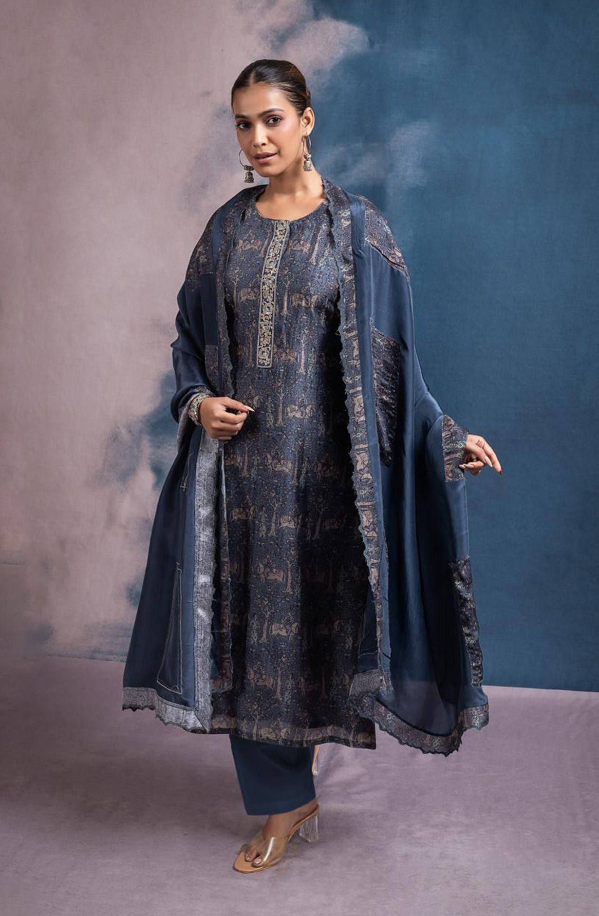 Blue Silk Printed Suit set with Dupatta - R157-SPR2448A