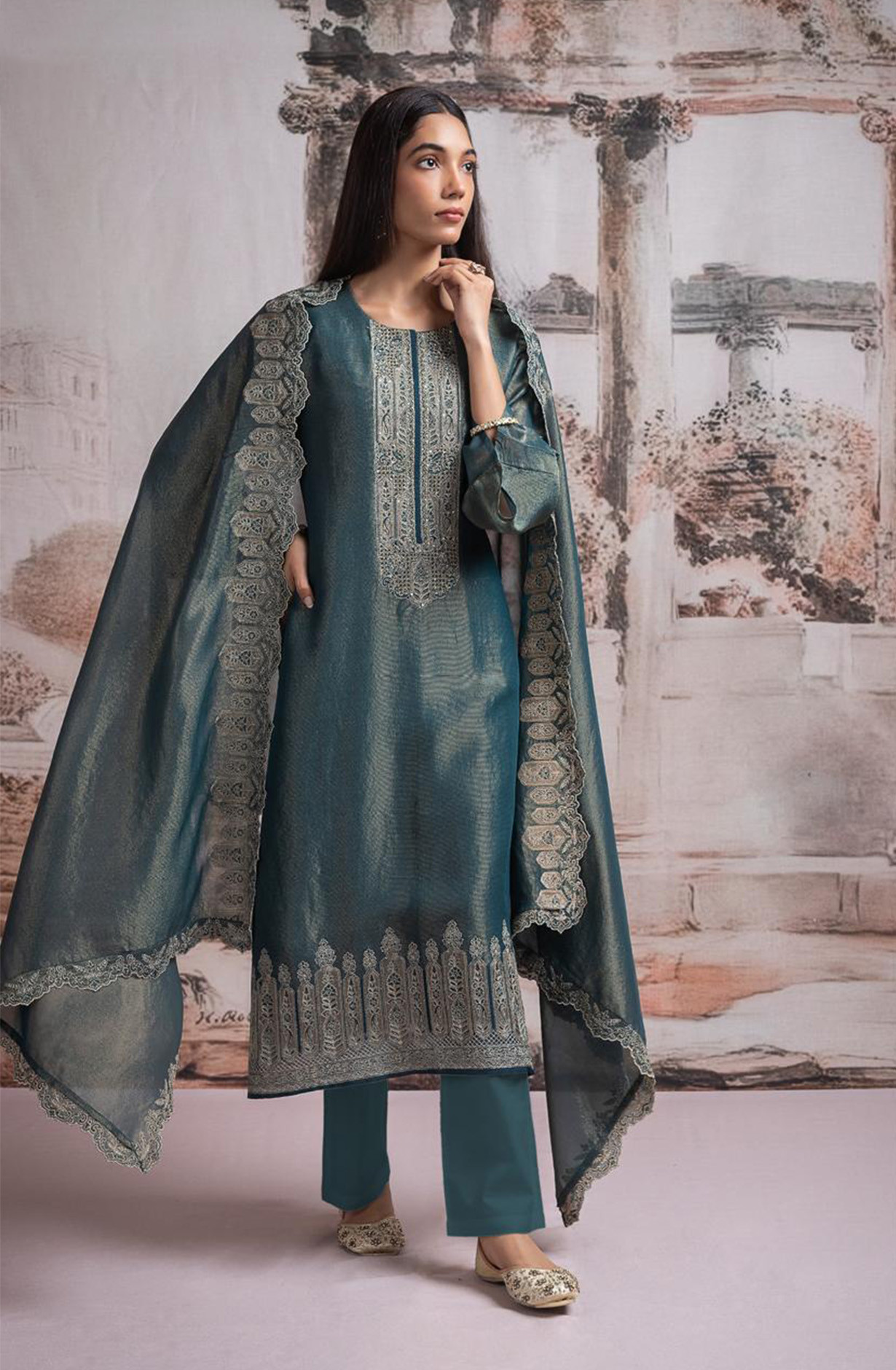 Bottle Green Silk Suit set with Silk Dupatta - R157-SPR2513