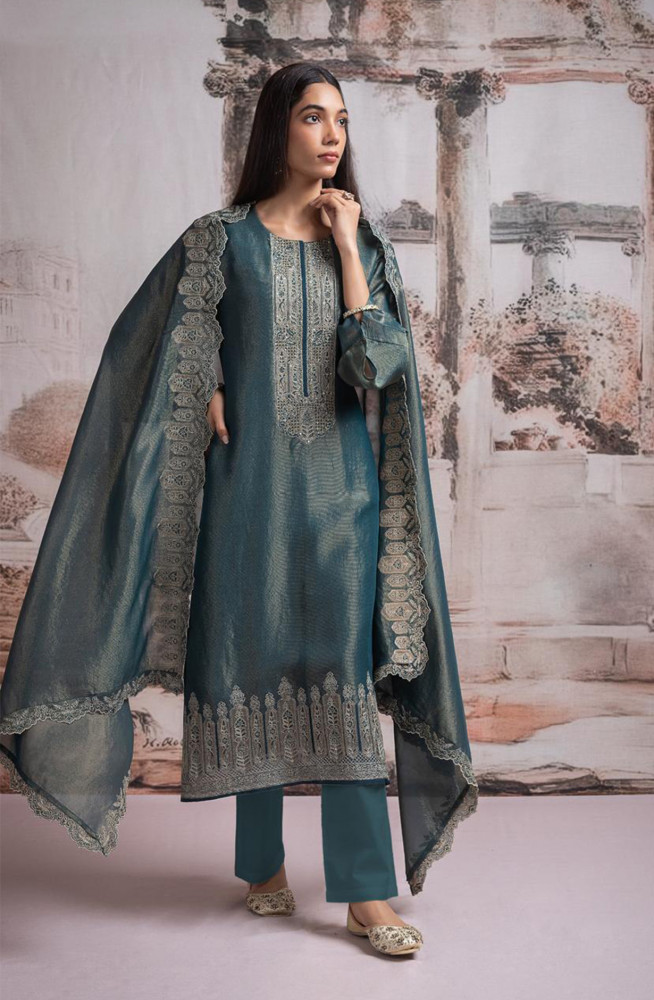 Image of Bottle Green Silk Suit set with Silk Dupatta - R157-SPR2513