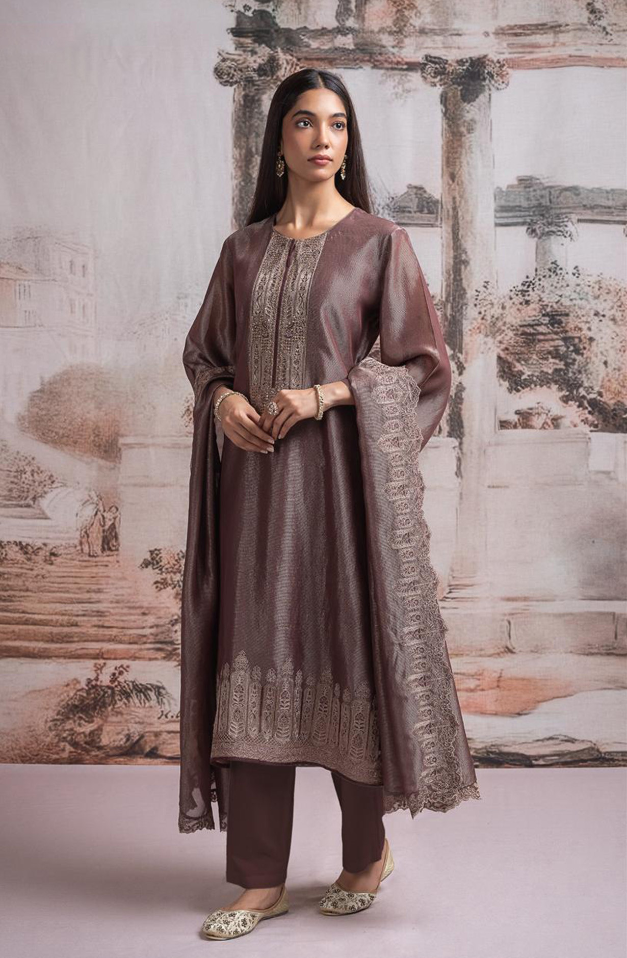 Wine Silk Suit set with Silk Dupatta - R157-SPR2513A