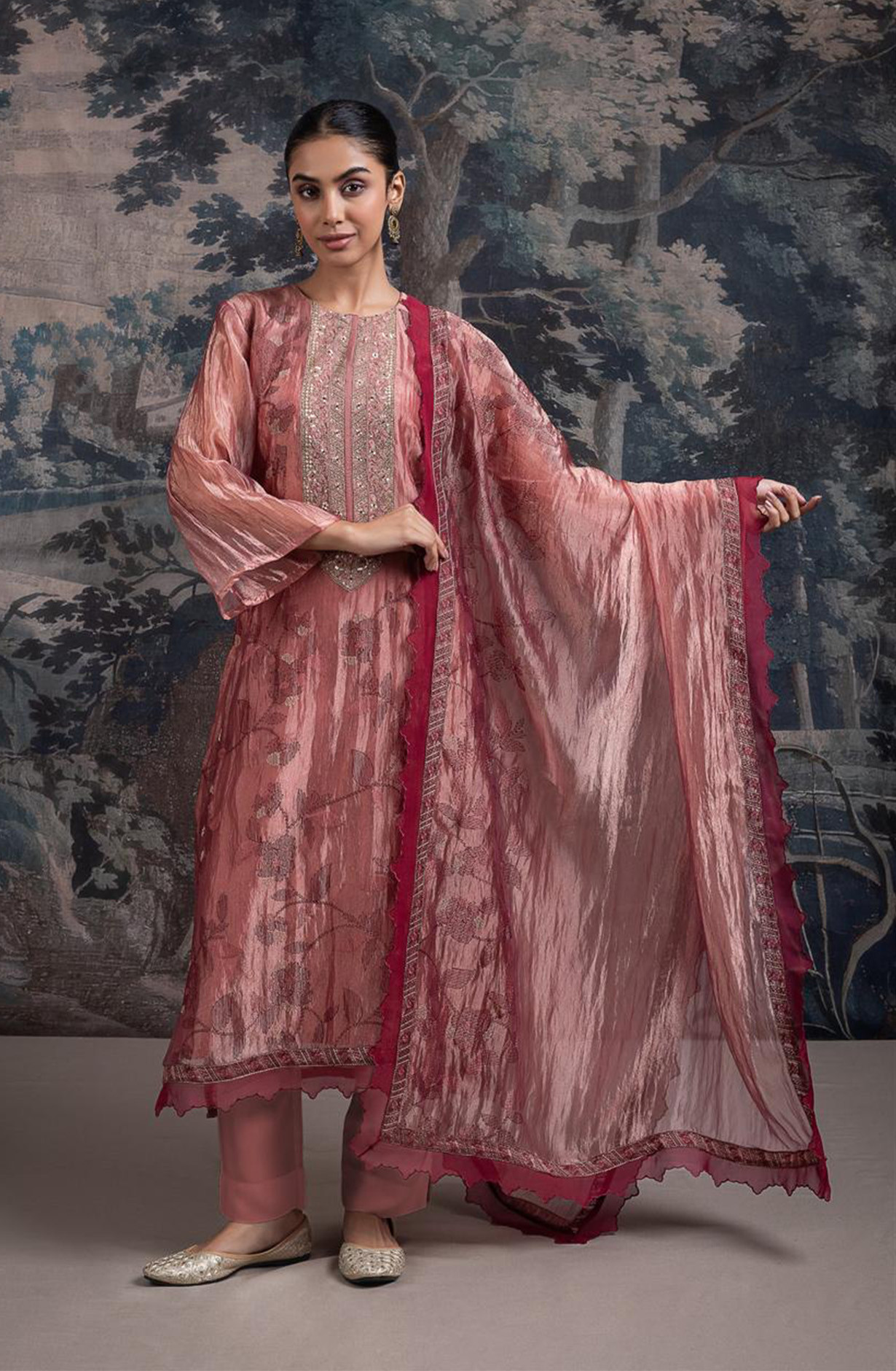 Pink Glass Tissue Organza Suit with Dupatta - R157-SPR2372A