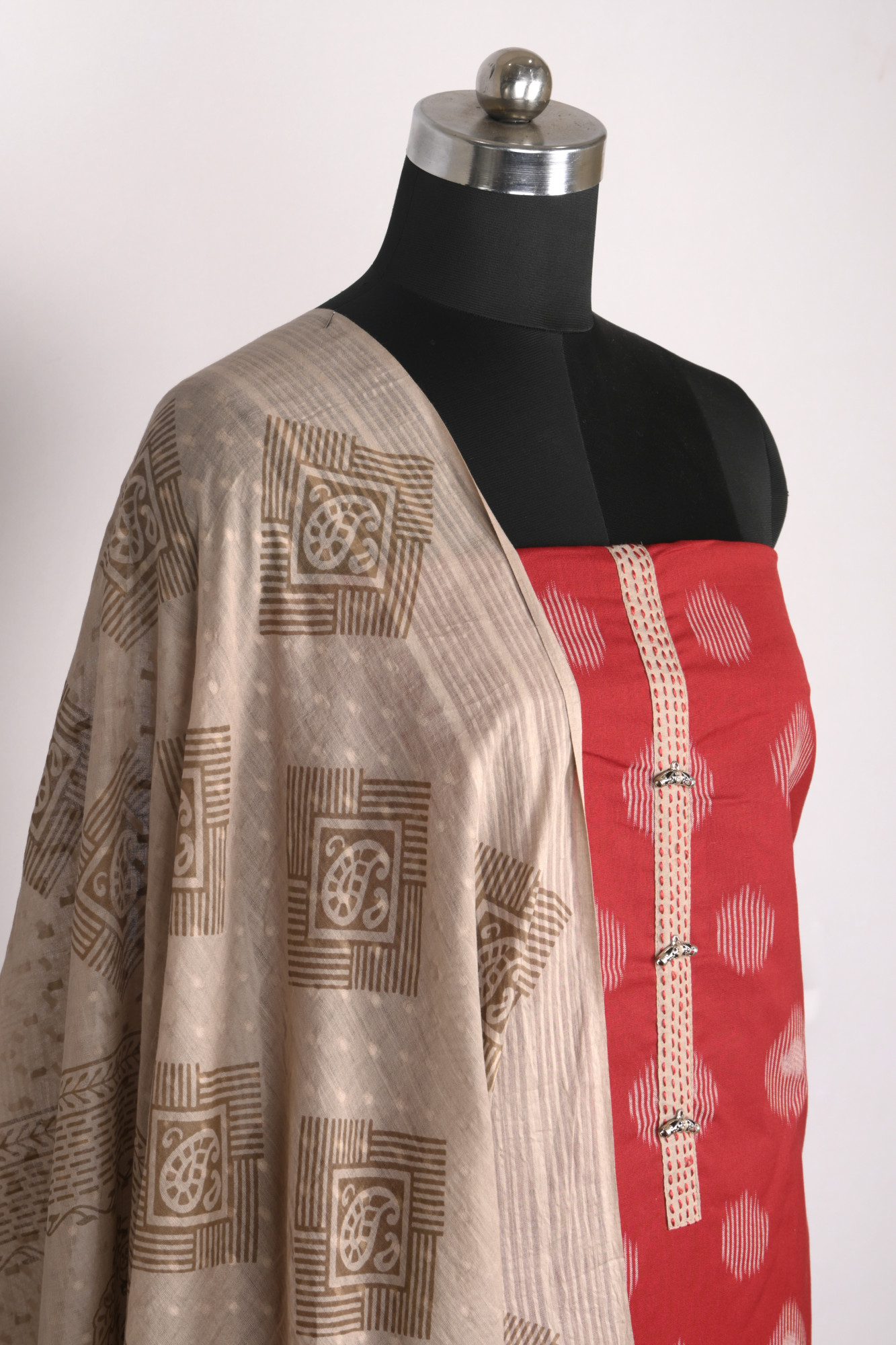 Red Handloom Cotton Beautiful Suit Set with Dupatta - 657-S25DEAN1044A