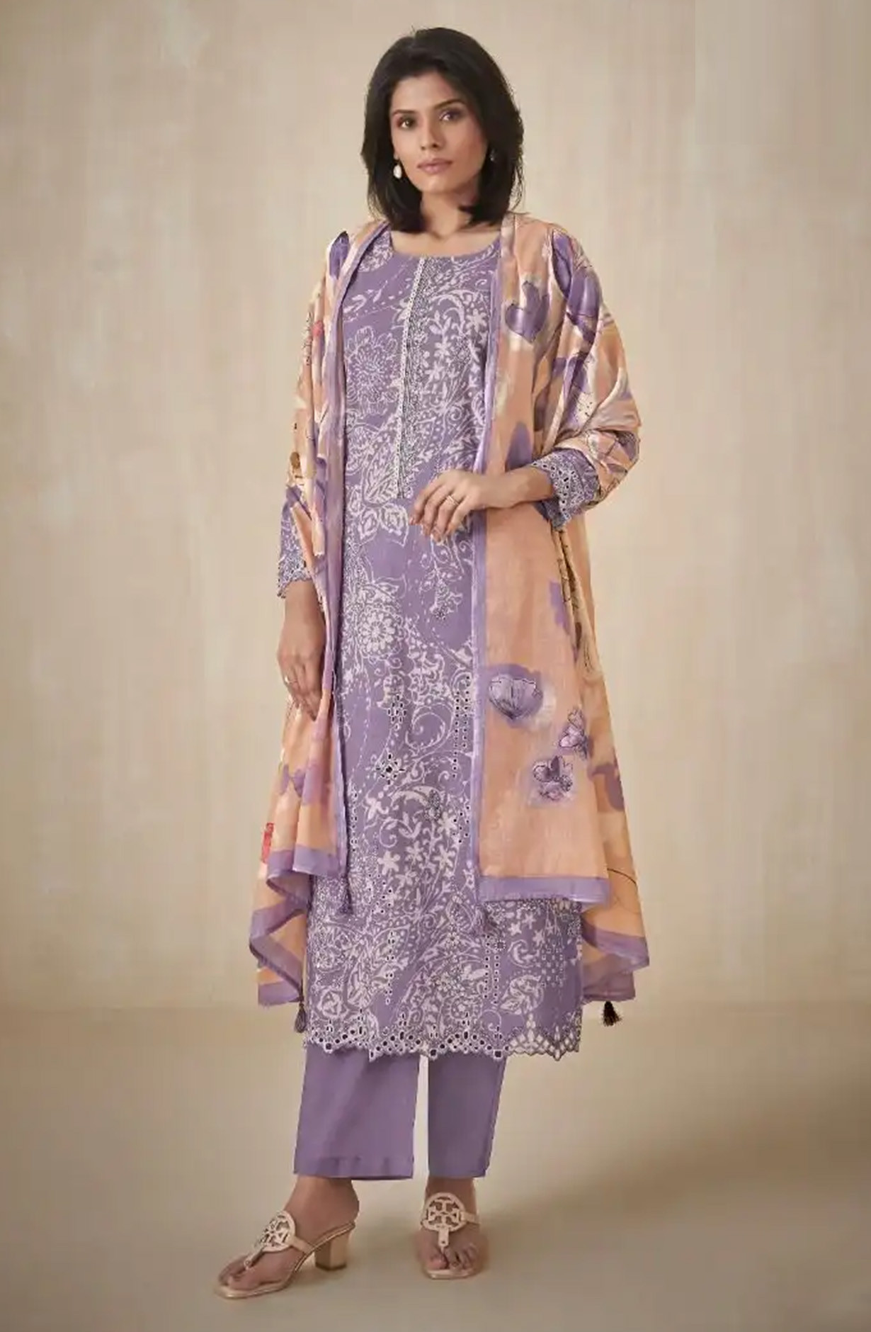 Purple premium lawn cotton Suit Set with Dupatta - INA13091B