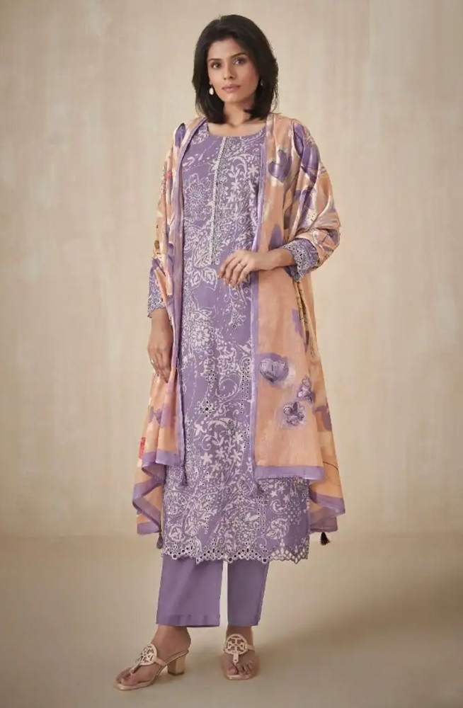 Image of Purple premium lawn cotton Suit Set with Dupatta - INA13091B