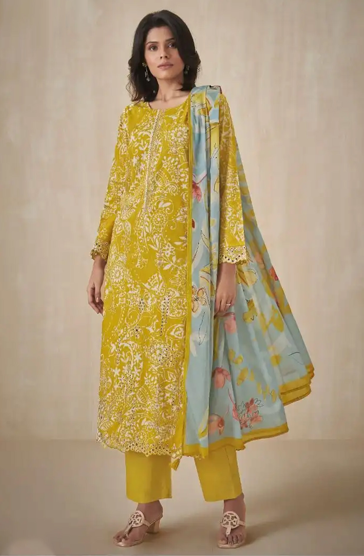 Yellow premium lawn cotton Suit Set with Dupatta - INA13091C