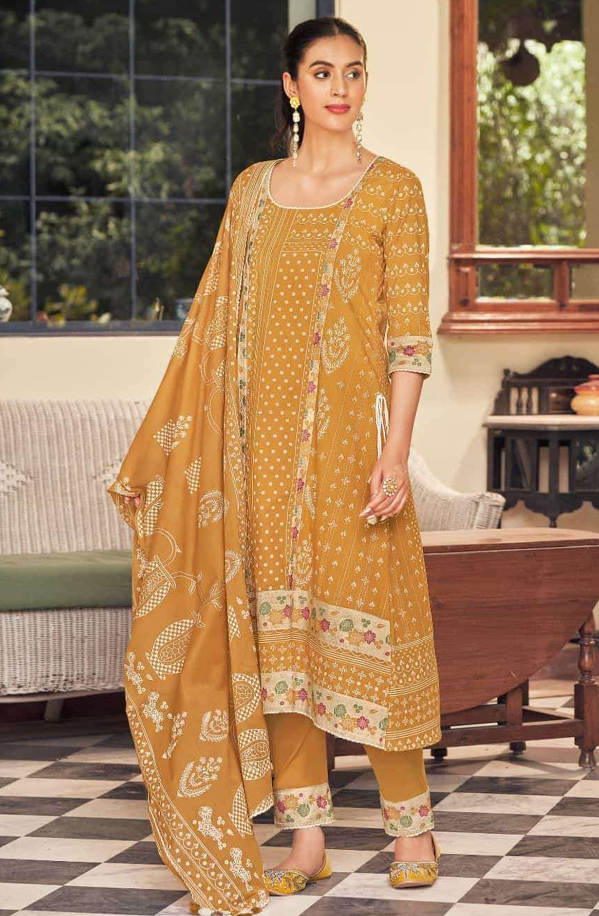 Mustard Pure Cotton Beautiful Suit Set with Dupatta - ROS10162