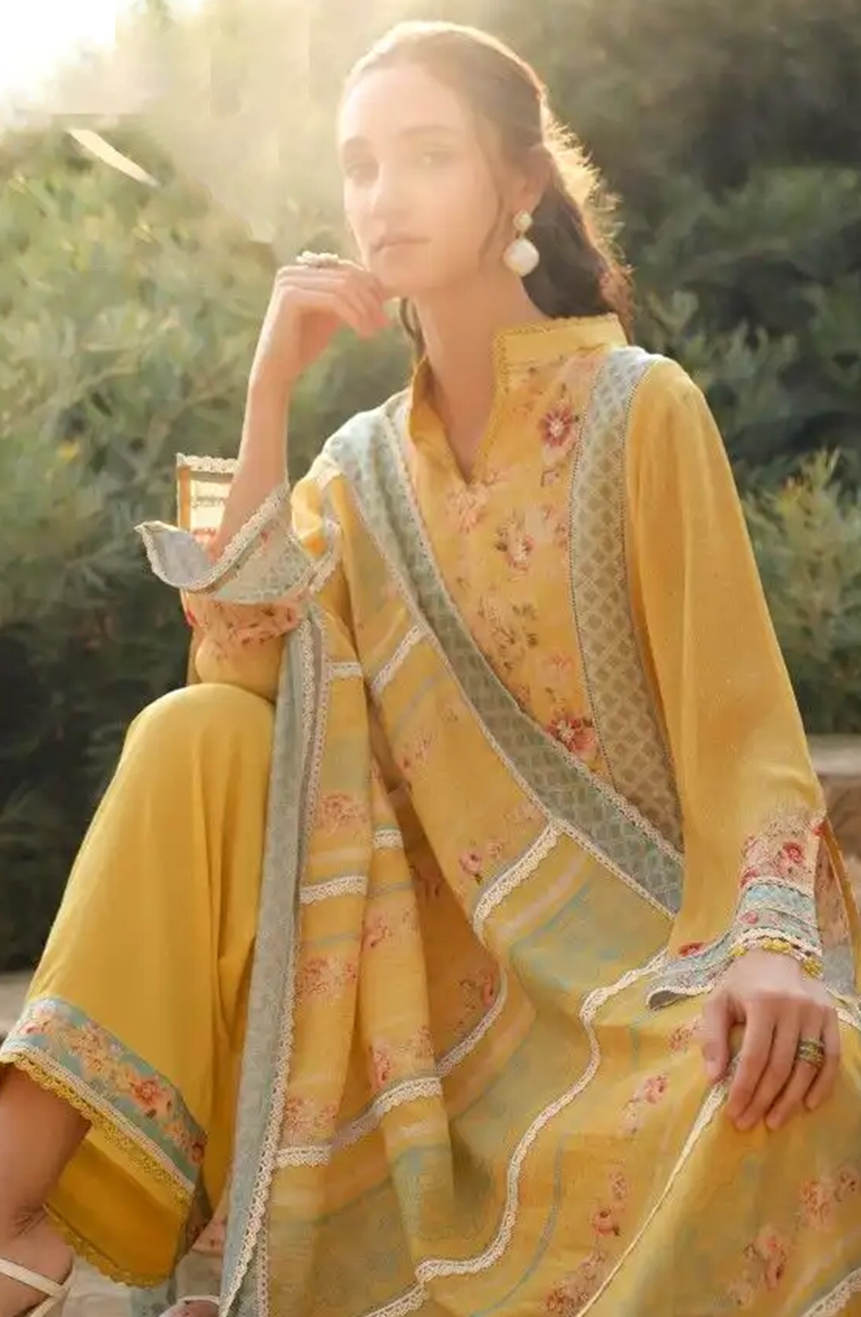 Yellow Cotton Linen Beautiful Suit Set with Dupatta - ROSE01
