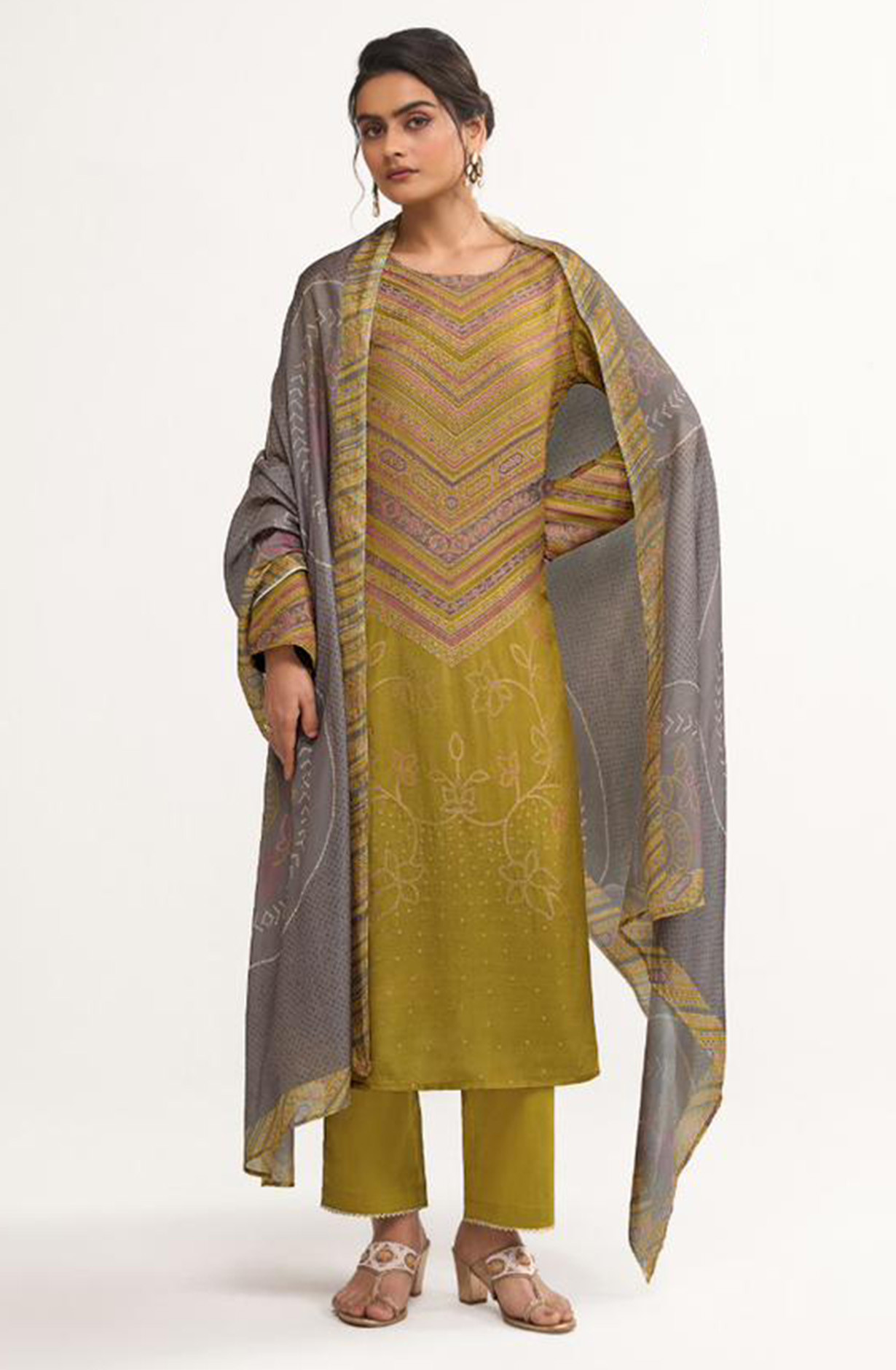 Mehndi Muslin jacquard Beautiful Suit Set with Dupatta - ANV12031B