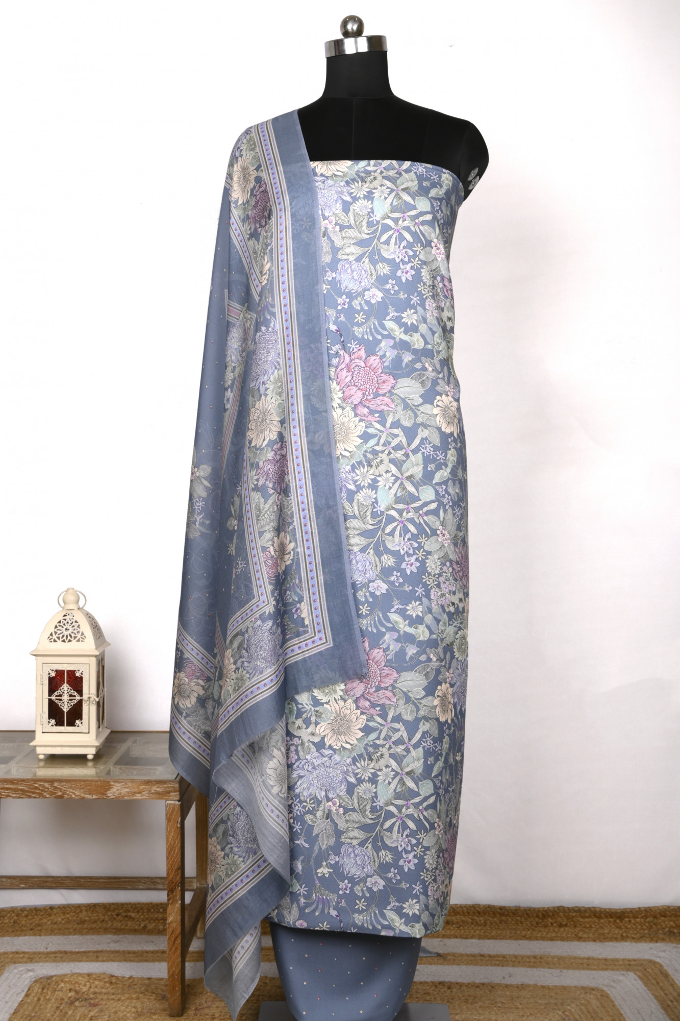 Blue Digital Printed Spun Suit set with Spun Dupatta- VUN7711B
