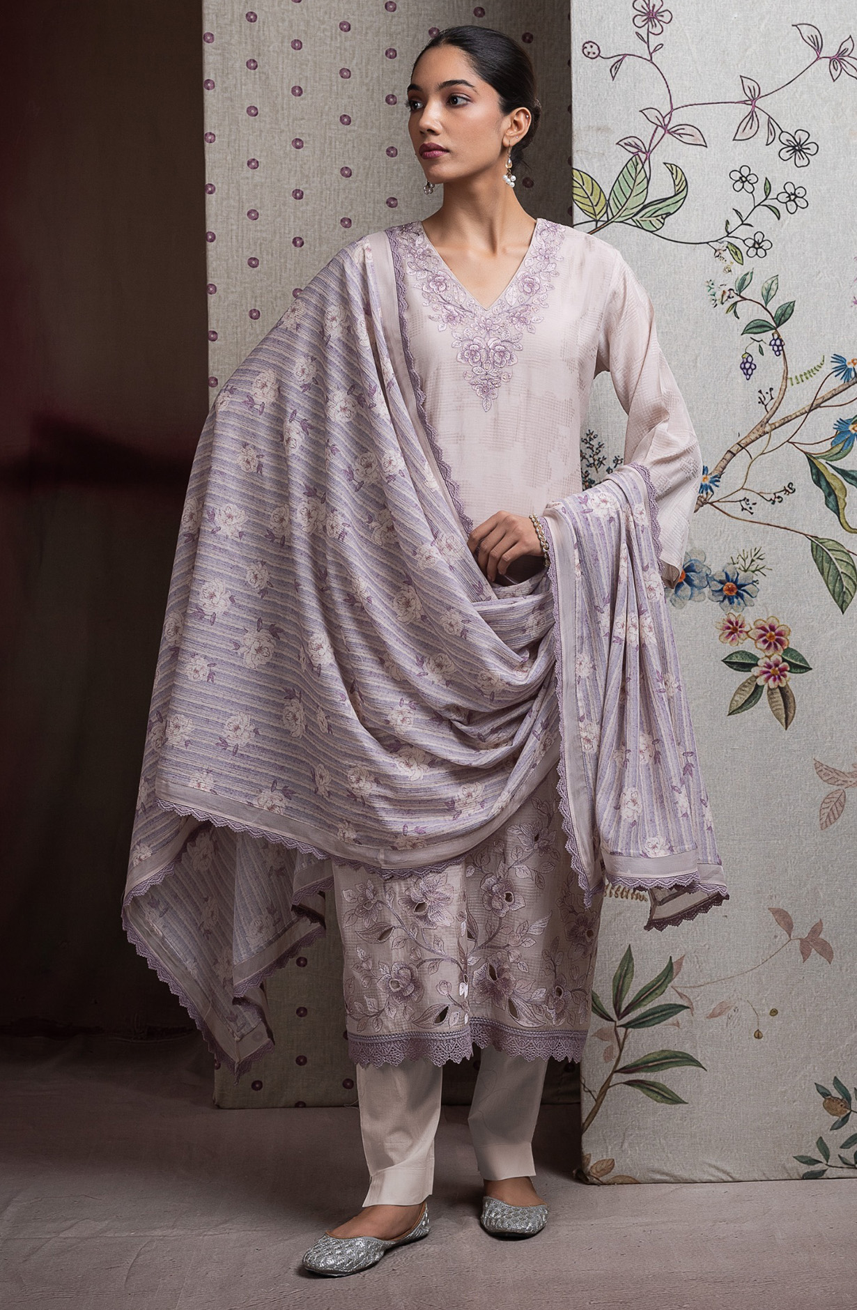 Purple Mul chanderi jacquard beautiful Suit Set with Dupatta - R157-SPR2680